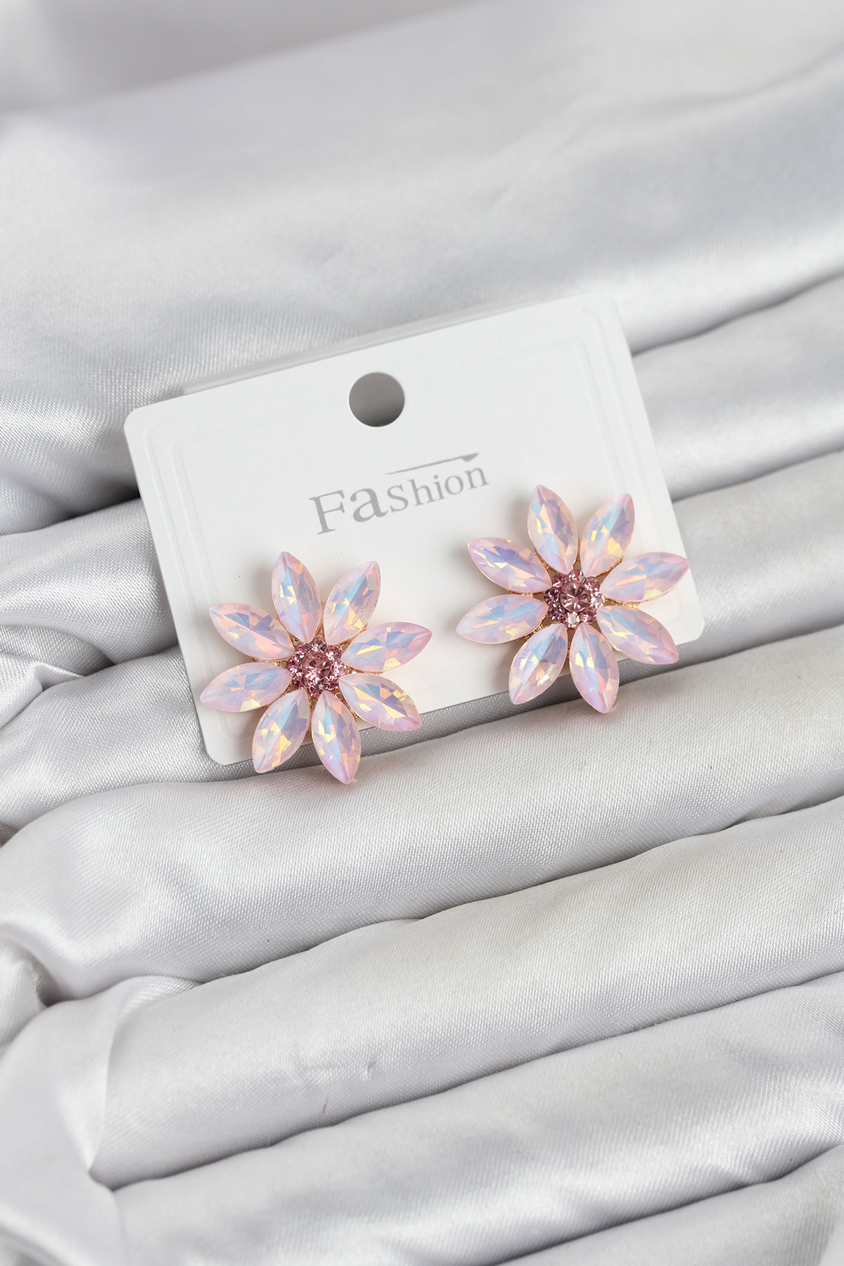 Tegan Pembe Renk Kristal Taşlı Lotus Çiçek Model Kadın Küpe TG27BKP11923