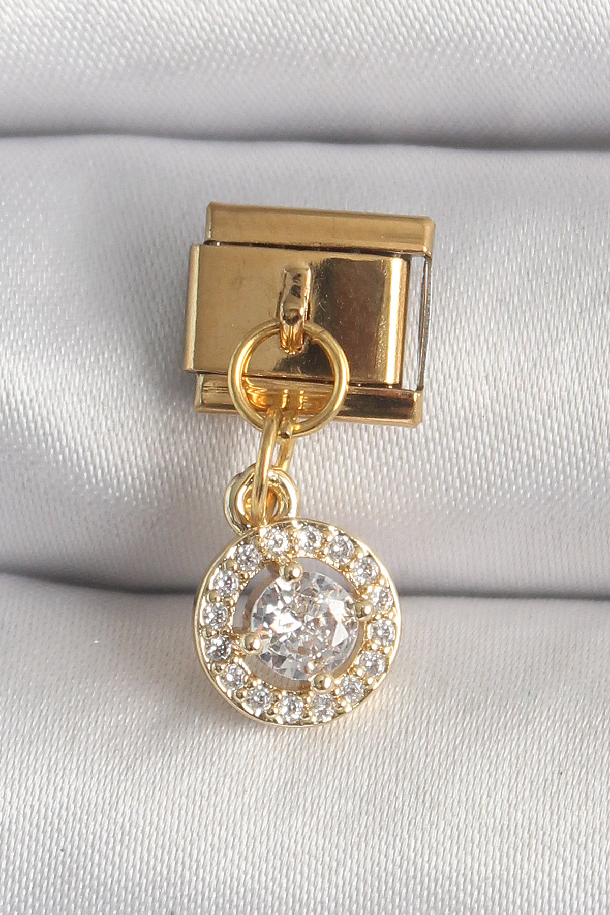 Tegan 316L Çelik Gold Renk Sallantı Daire Zirkon Taşlı Nomination Charm TG27BC1342