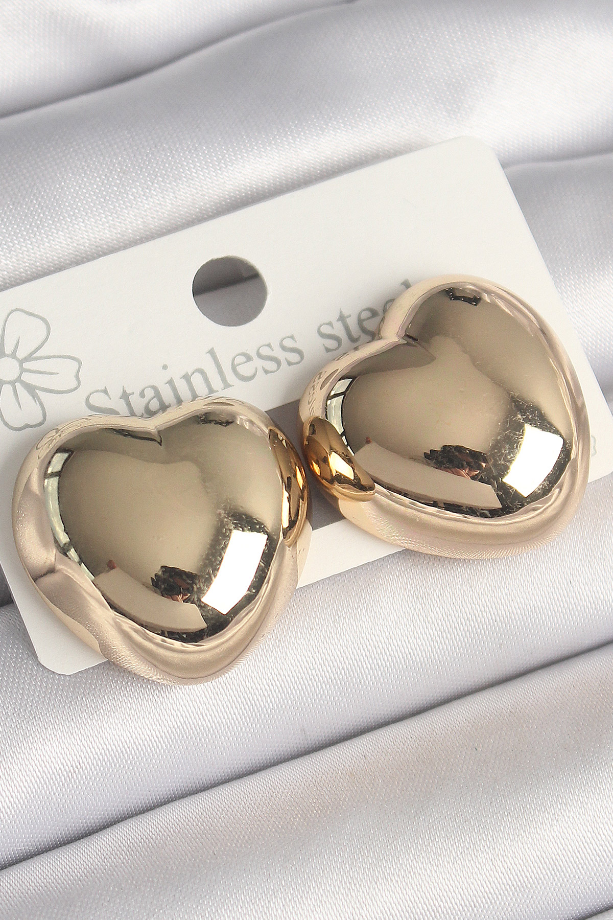 Tegan Pirinç Gold Renk Bombe Kalp Model Kadın Küpe TG27BKP10248