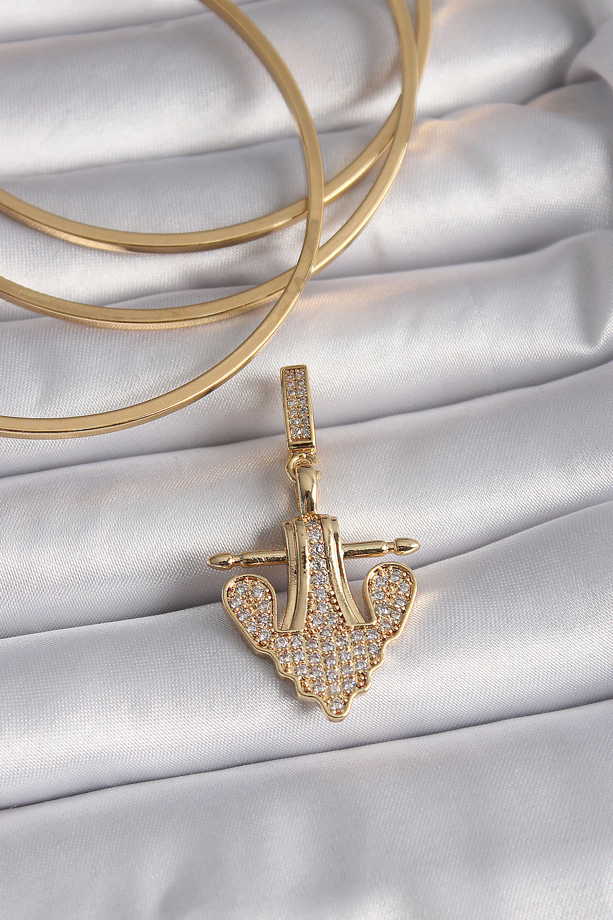 Tegan Pirinç Gold Renk Zirkon Taşlı Çapa Model Ajda Charm TG27BC1000