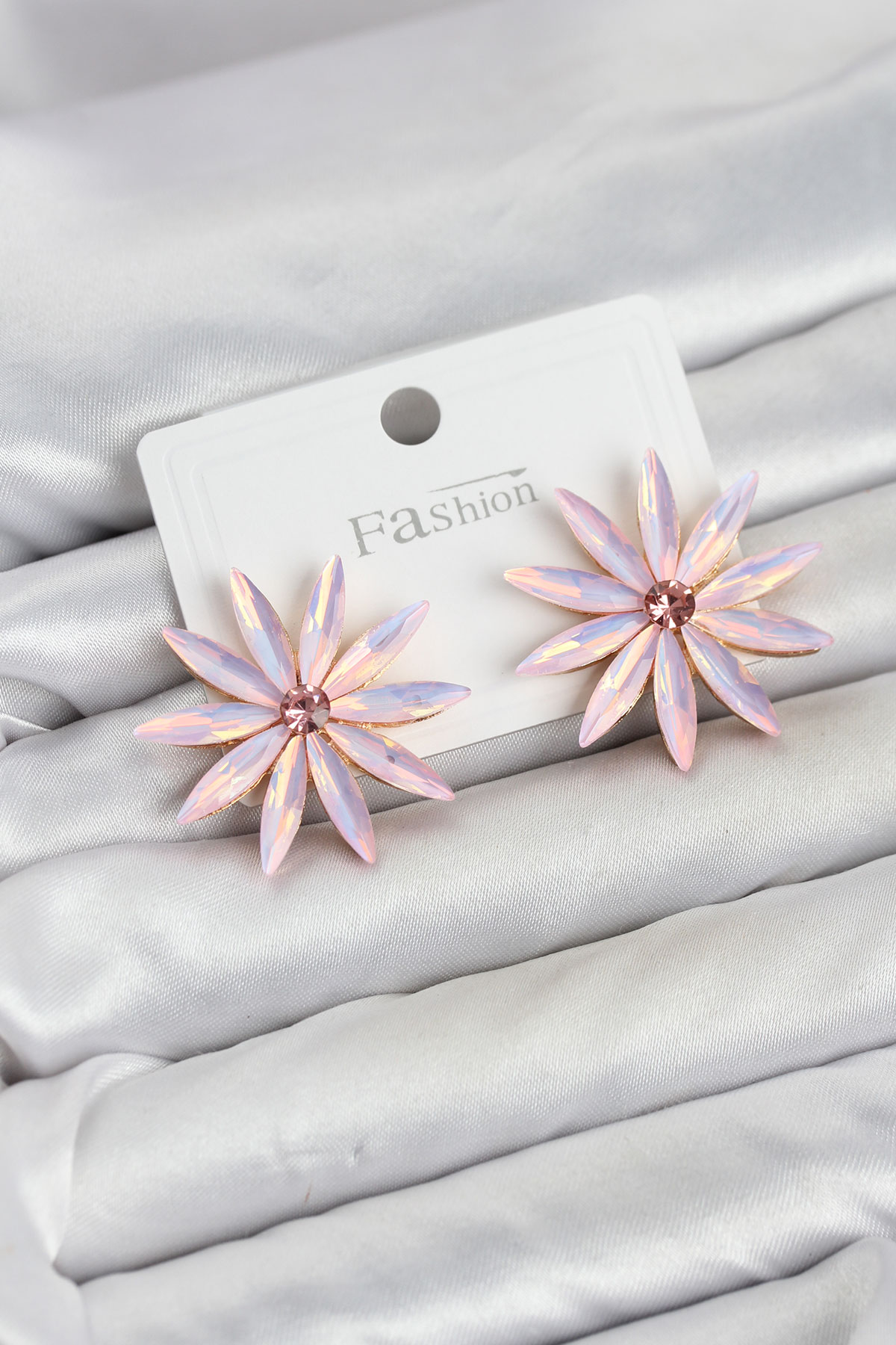 Tegan Pembe Kristal Taşlı Lotus Model Kadın Küpe TG27BKP11927
