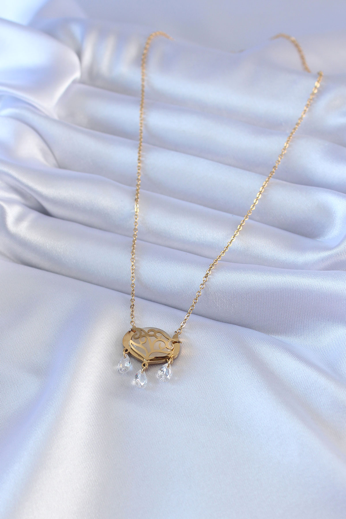 Tegan 316L Çelik Gold Renk Lotus Model Zirkon Taşlı Kadın Kolye TG27BKO7578