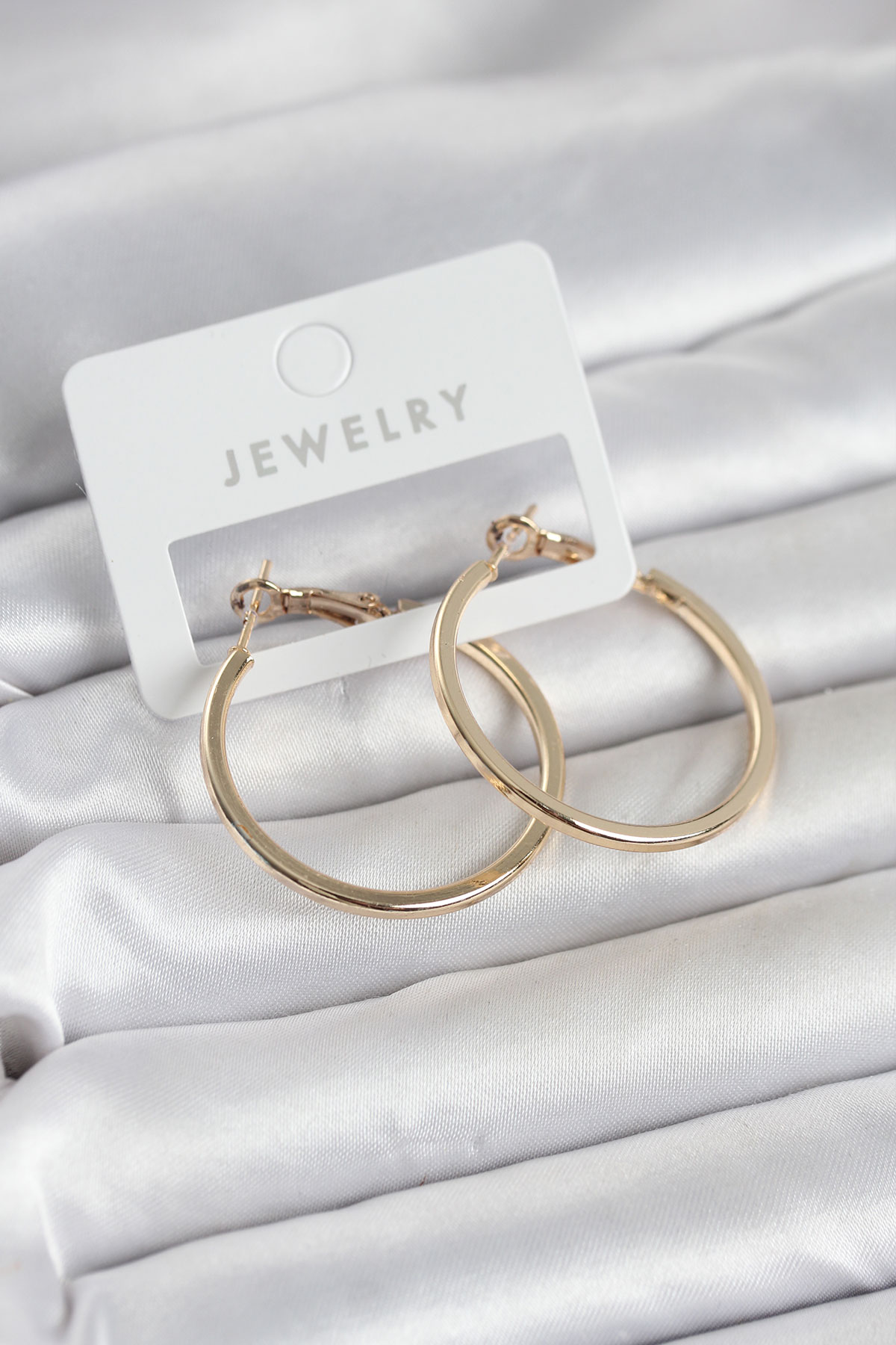 Tegan Gold Renk Pirinç Köşeli Kenar Halka 32 mm Kadın Küpe TG27BKP11765