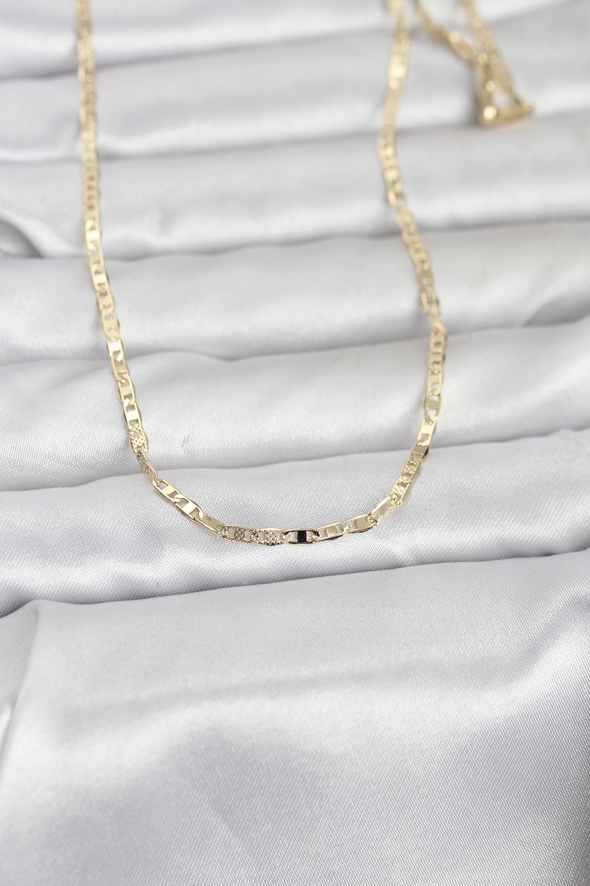 Tegan CM 14K Gold Renk Lazerli Yassı Model Zincirli 60 cm Kadın Kolye TG27BKO10966