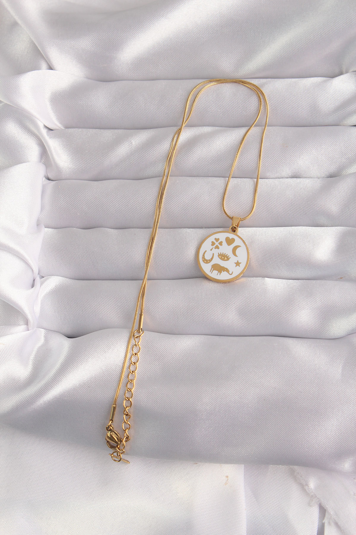 Tegan 316L Çelik Gold Renk Beyaz Mineli Karışık Figürlü Tarot Kolye TG27BKO9041