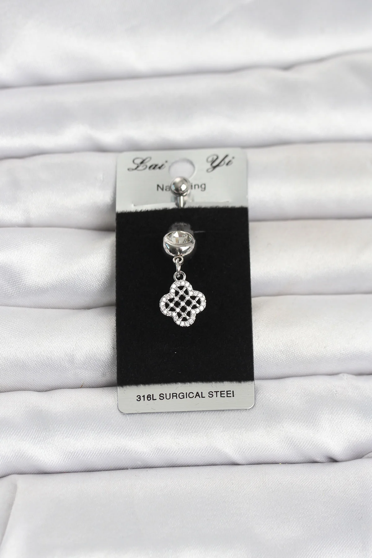 Tegan 316L Cerrahi Çelik Zirkon Taşlı Sallantılı Yonca Model Göbek Piercing TG27PR1397