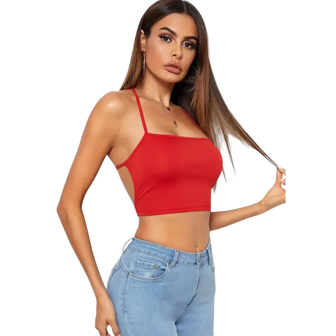 Tegan Kadın Sırtı Açık Kırmızı Belden Bağlamalı Crop Büstiyer TG275441-K