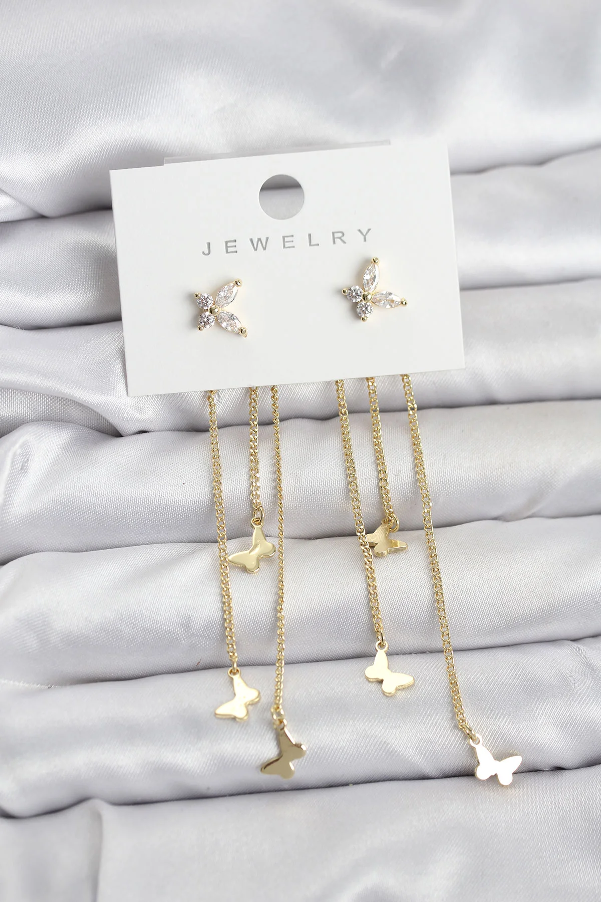 Tegan Kelebek Model Gold Renk Pirinç Sallantılı Kadın Küpe TG27BKP11457