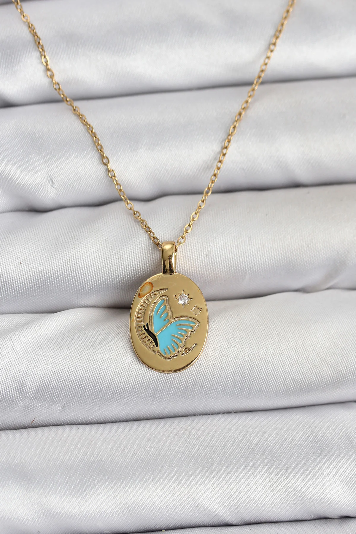 Tegan 316L Çelik Zincir Gold Renk Kelebek Figür Kadın Kolye TG27BKO10755