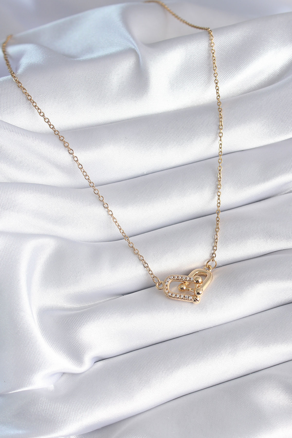 Tegan 316L Çelik Gold Renk Zirkon Taşlı Model Kadın Kolye TG27BKO8252