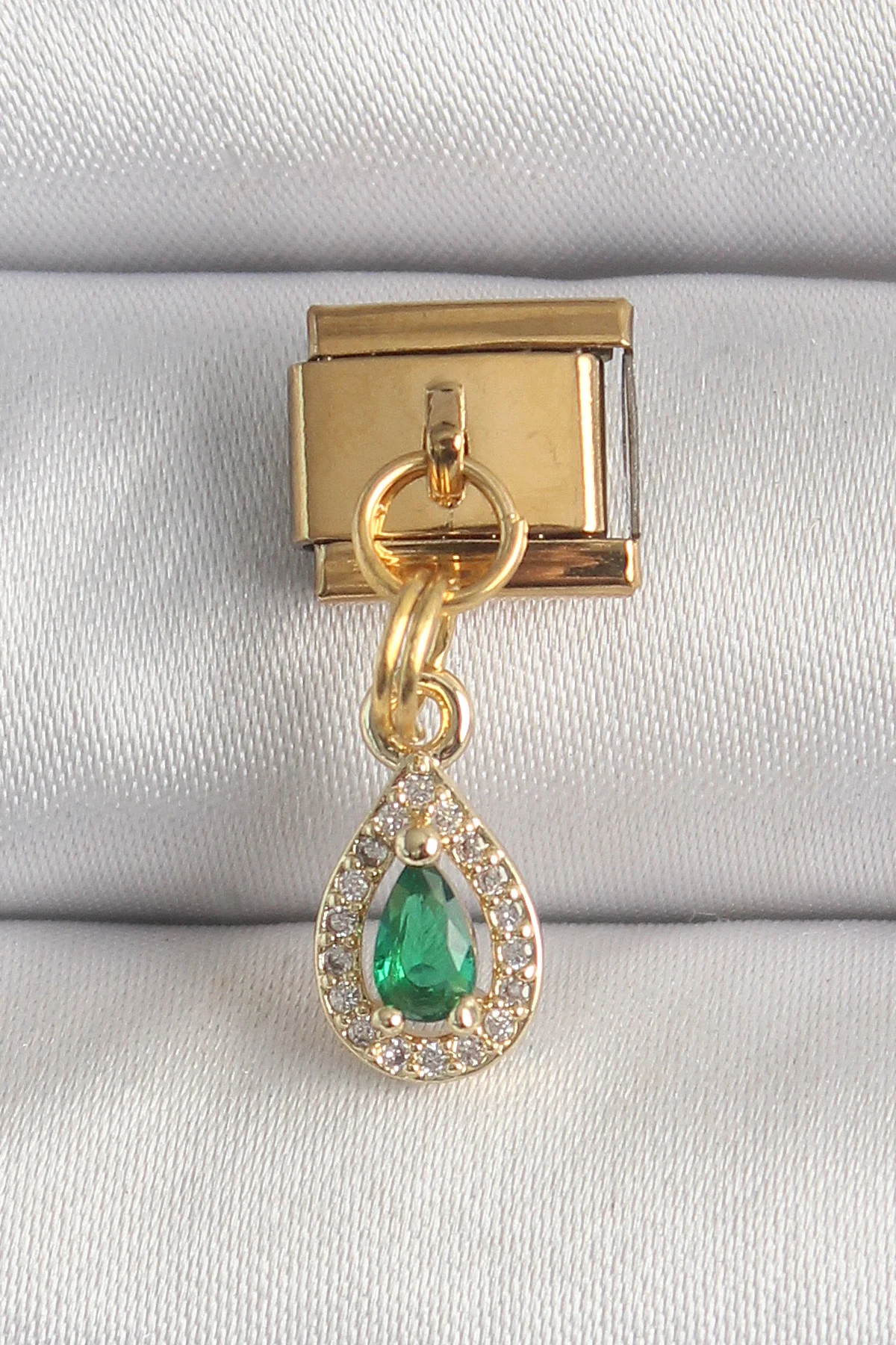 Tegan 316L Çelik Gold Renk Sallantı Damla Yeşil Zirkon Taşlı Nomination Charm TG27BC1349