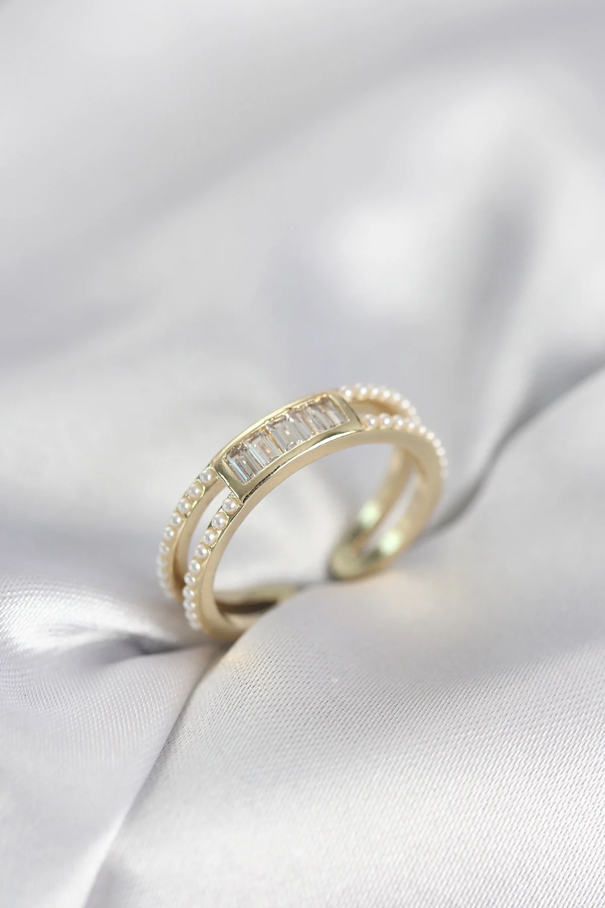 Tegan Baget Zirkon Taşlı Gold Renk İncili Kadın Yüzük TG27BYK4032