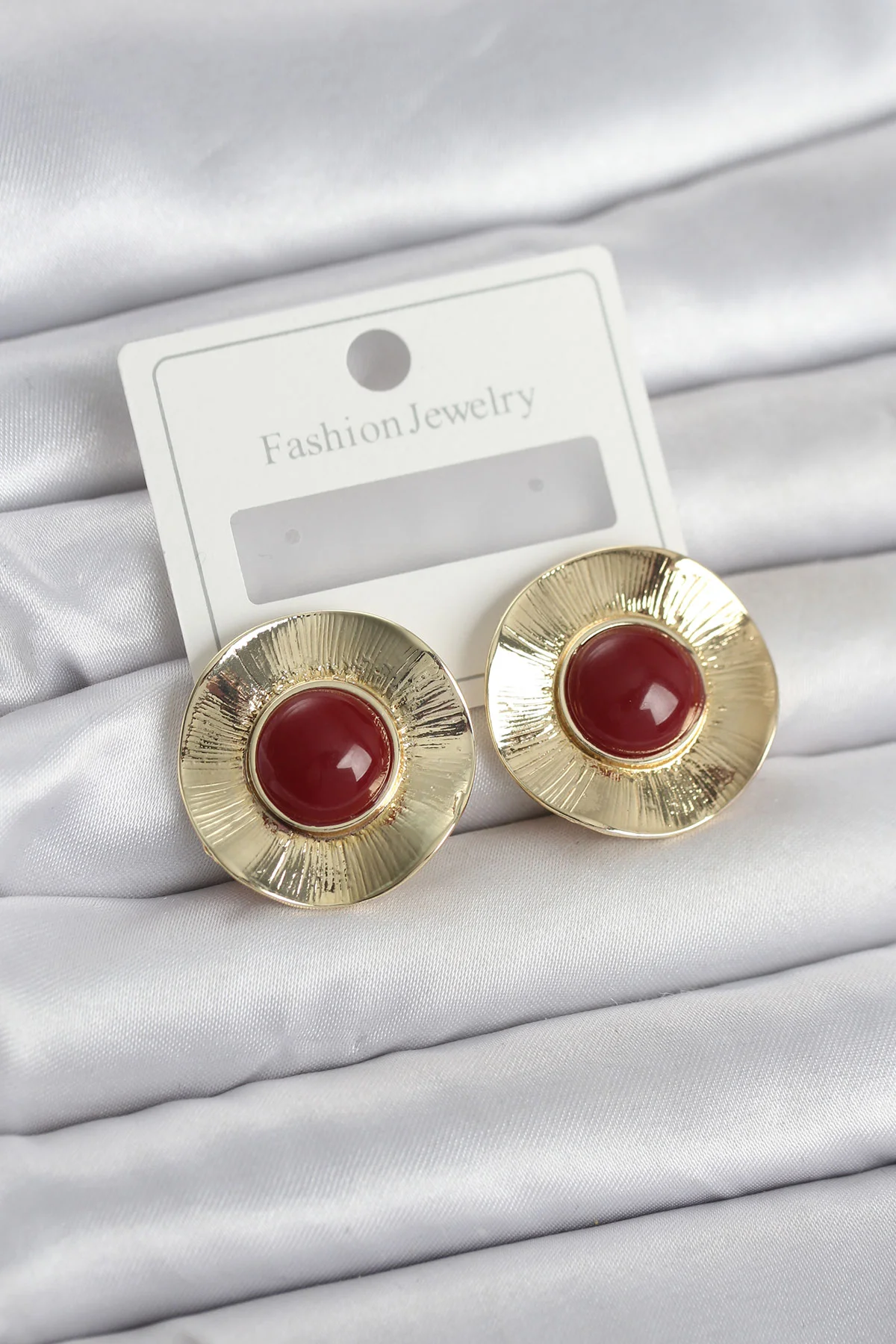 Tegan Vintage Model Bordo Gold Renk Pirinç Kadın Küpe TG27BKP11661