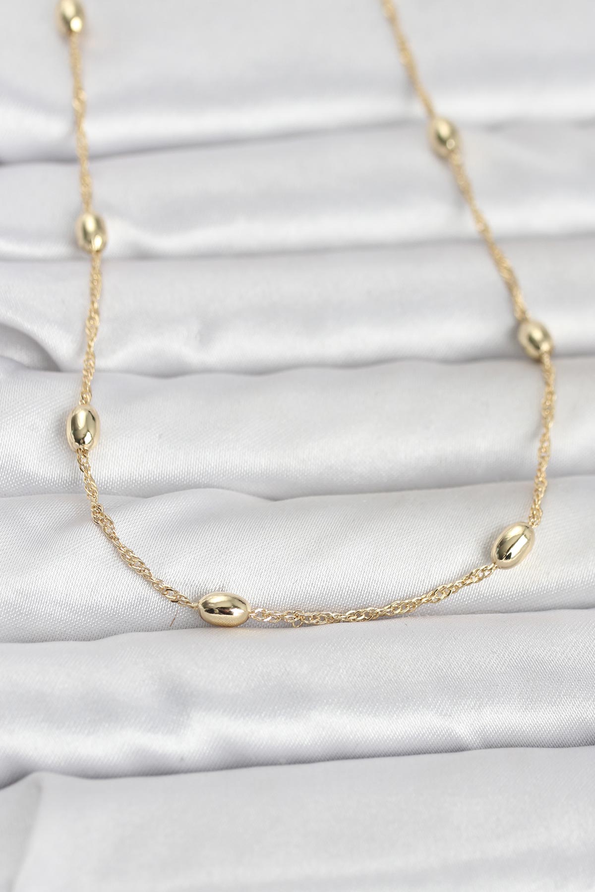 Tegan CM 14K Gold Renk Topçuklu Burgu Zincir Model 60 cm Kadın Kolye TG27BKO10963