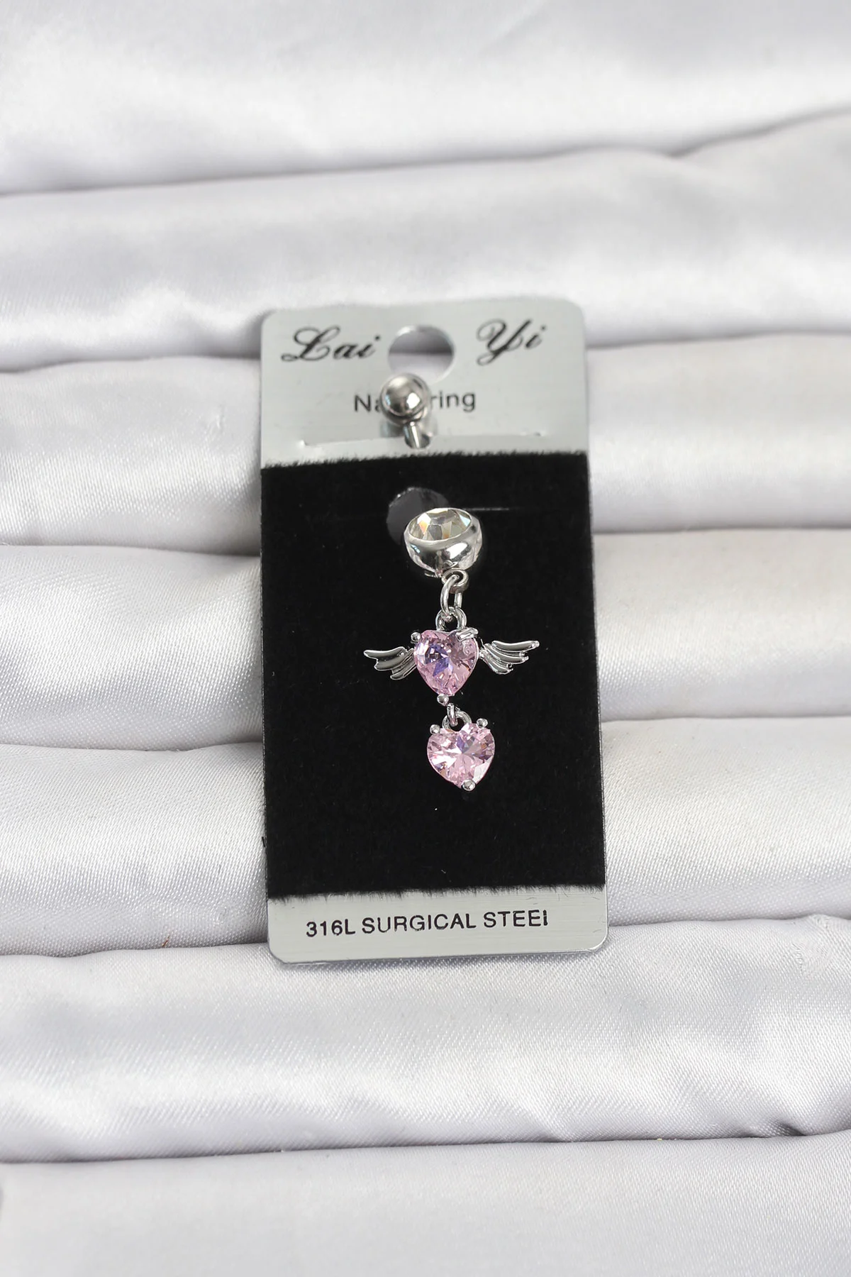 Tegan 316L Cerrahi Çelik Pembe Zirkon Taşlı Kanat Model Göbek Piercing TG27PR1405