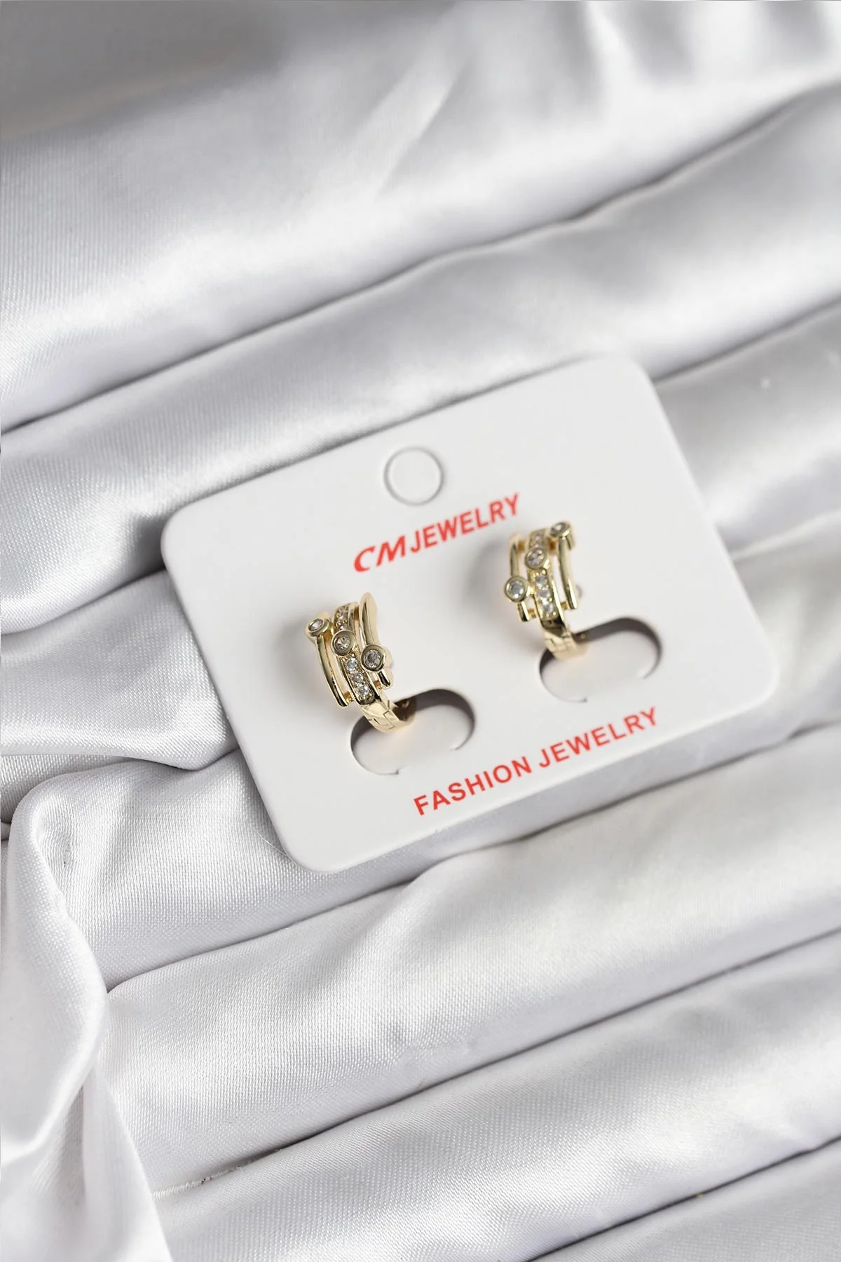Tegan 14K Gold Renk Kaplama Yarım Halka Zirkon Taşlı CM Kadın Küpe TG27BKP11417