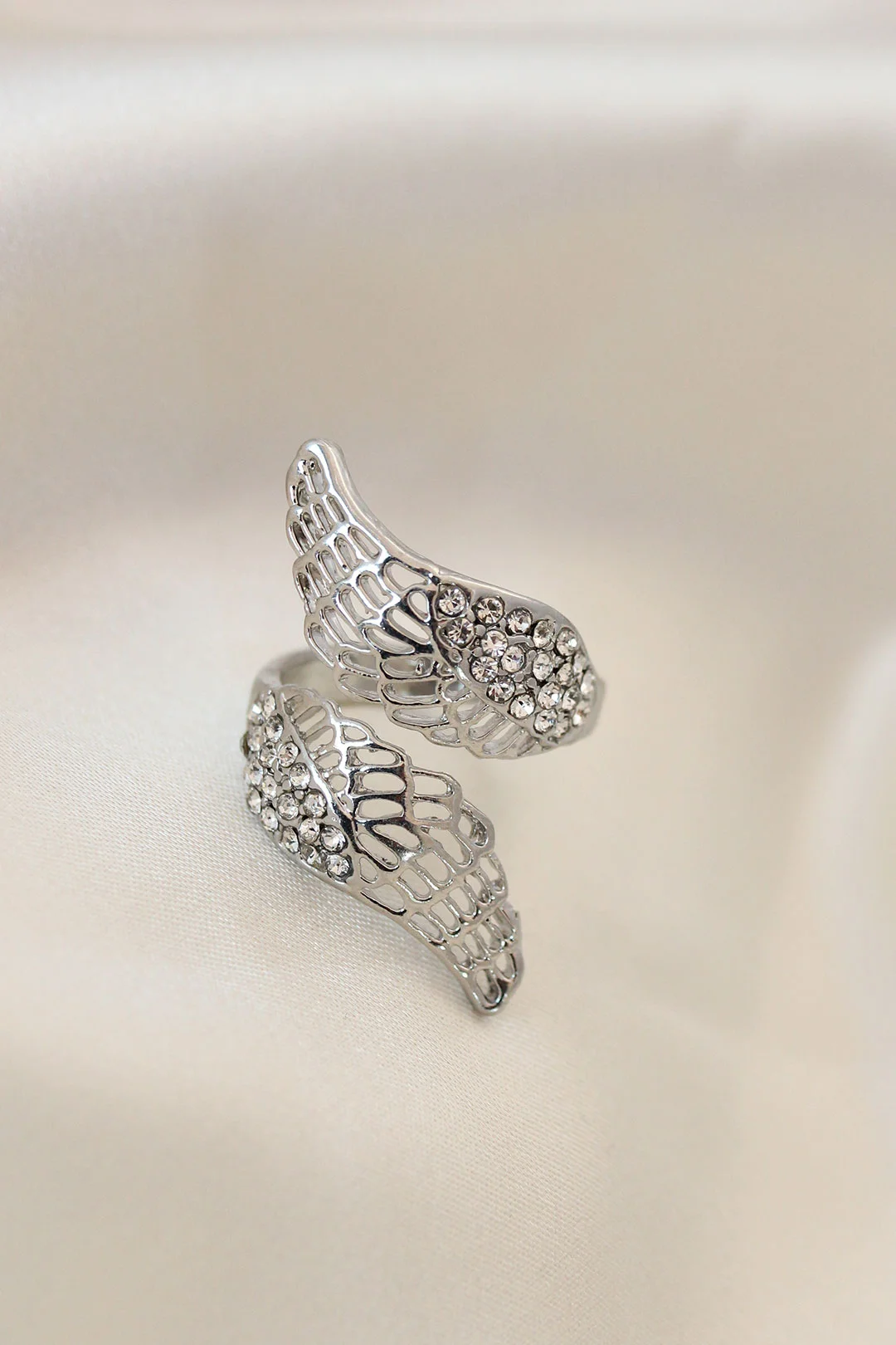 Tegan Ayarlamalı Silver Renk Metal Zirkon Taşlı Kanat Yüzük TG27BYK2033