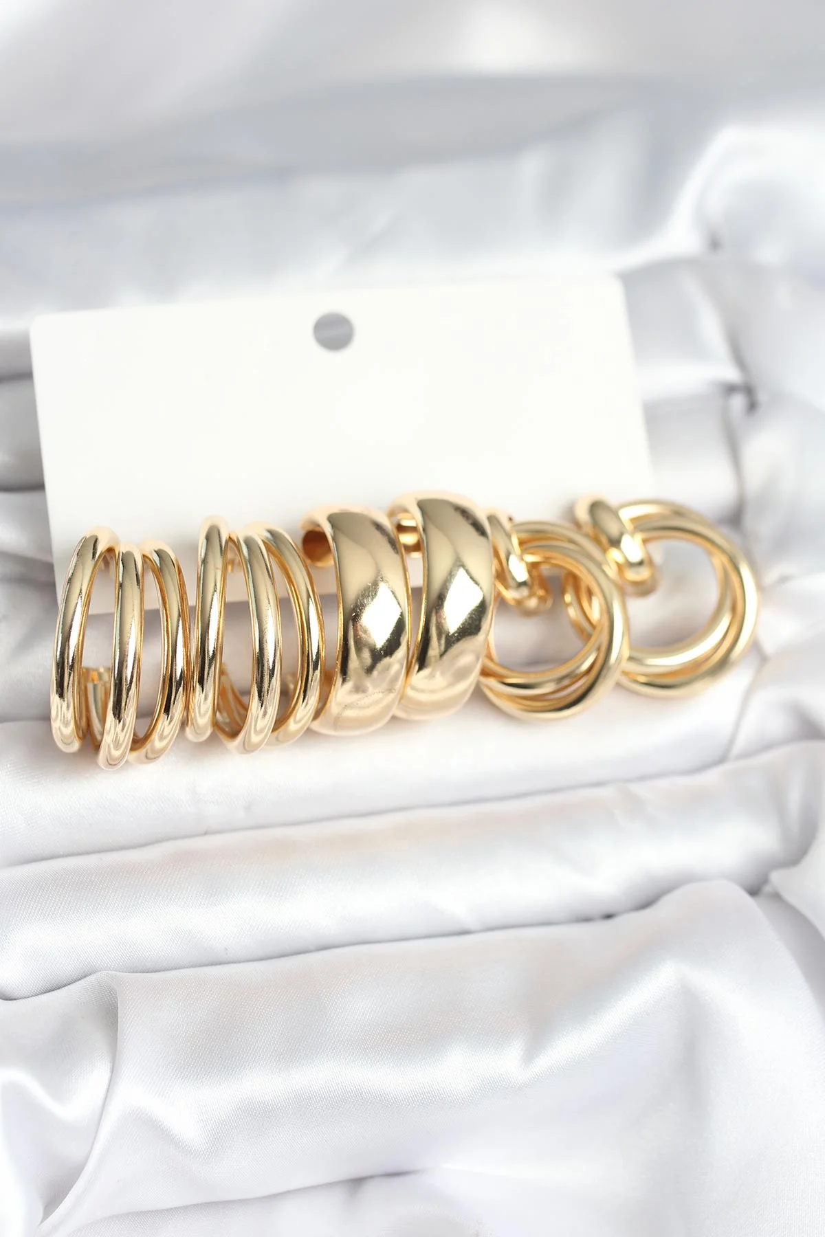 Tegan Pirinç Gold Renk 3 Çift Vintage Kadın Küpe Seti TG27BKP11382