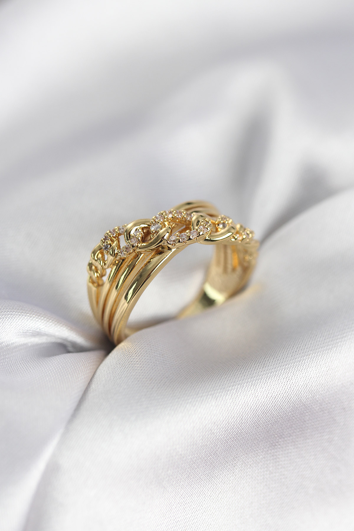 Tegan Gold Renk Zirkon Taşlı Zincir Model Kadın Yüzük TG27BYK3971