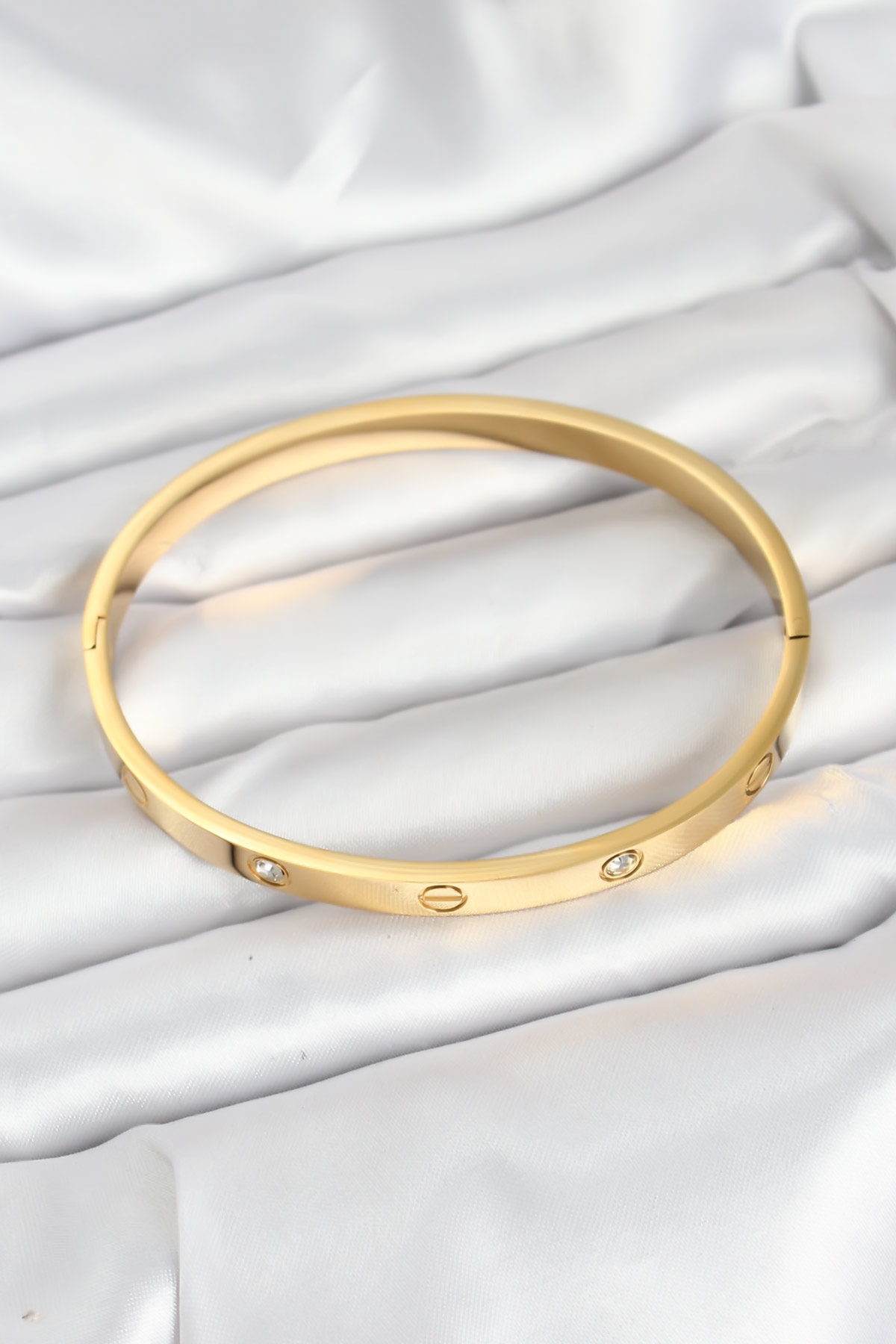 Tegan 316L Çelik Gold Renk Zirkon Taşlı 65 mm Kadın Kelepçe Bileklik TG27BB7911