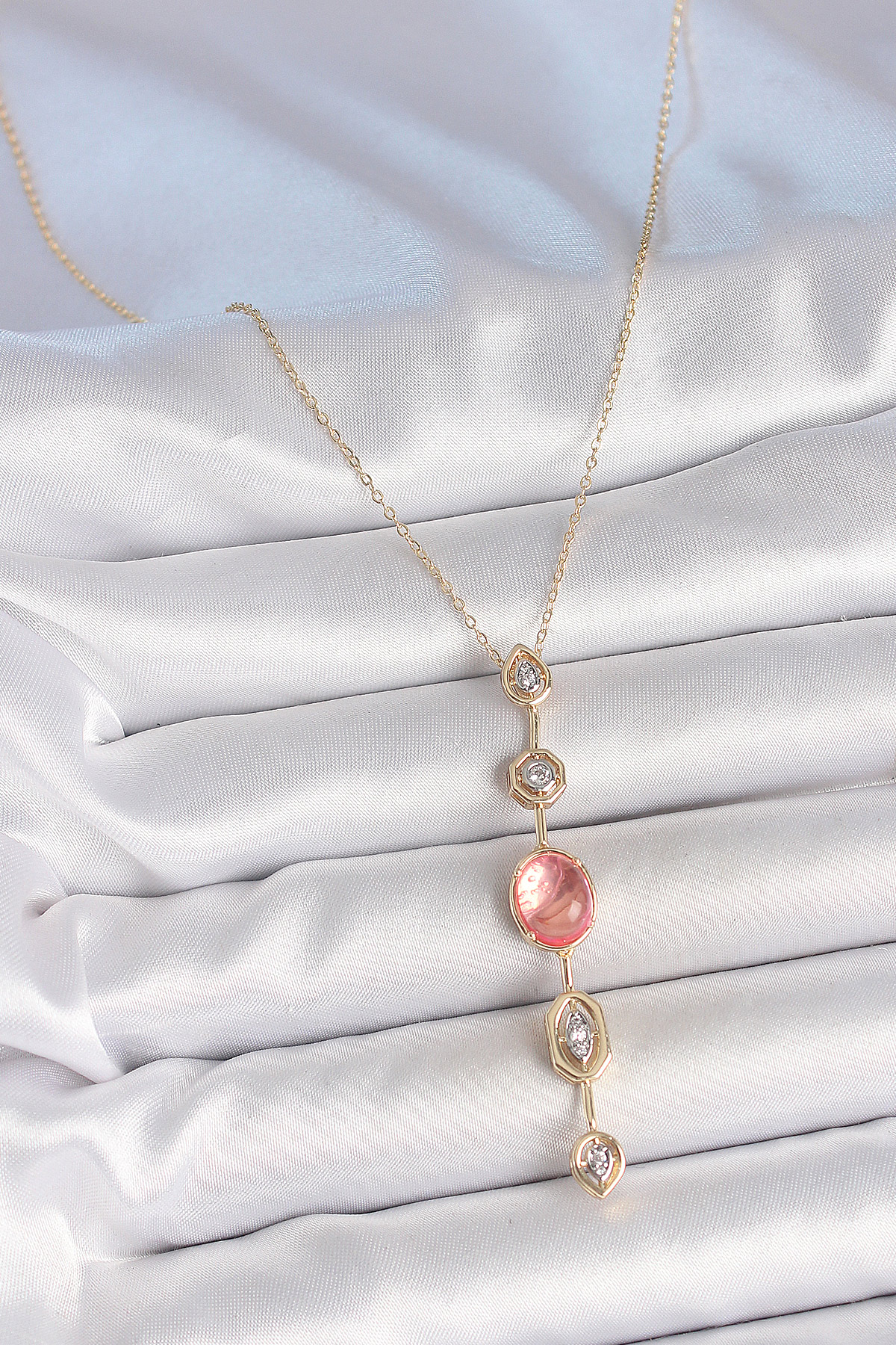 Tegan Pirinç Zincir Pembe Gold Renk Zirkon Taşlı Y Kolye TG27BKO10556