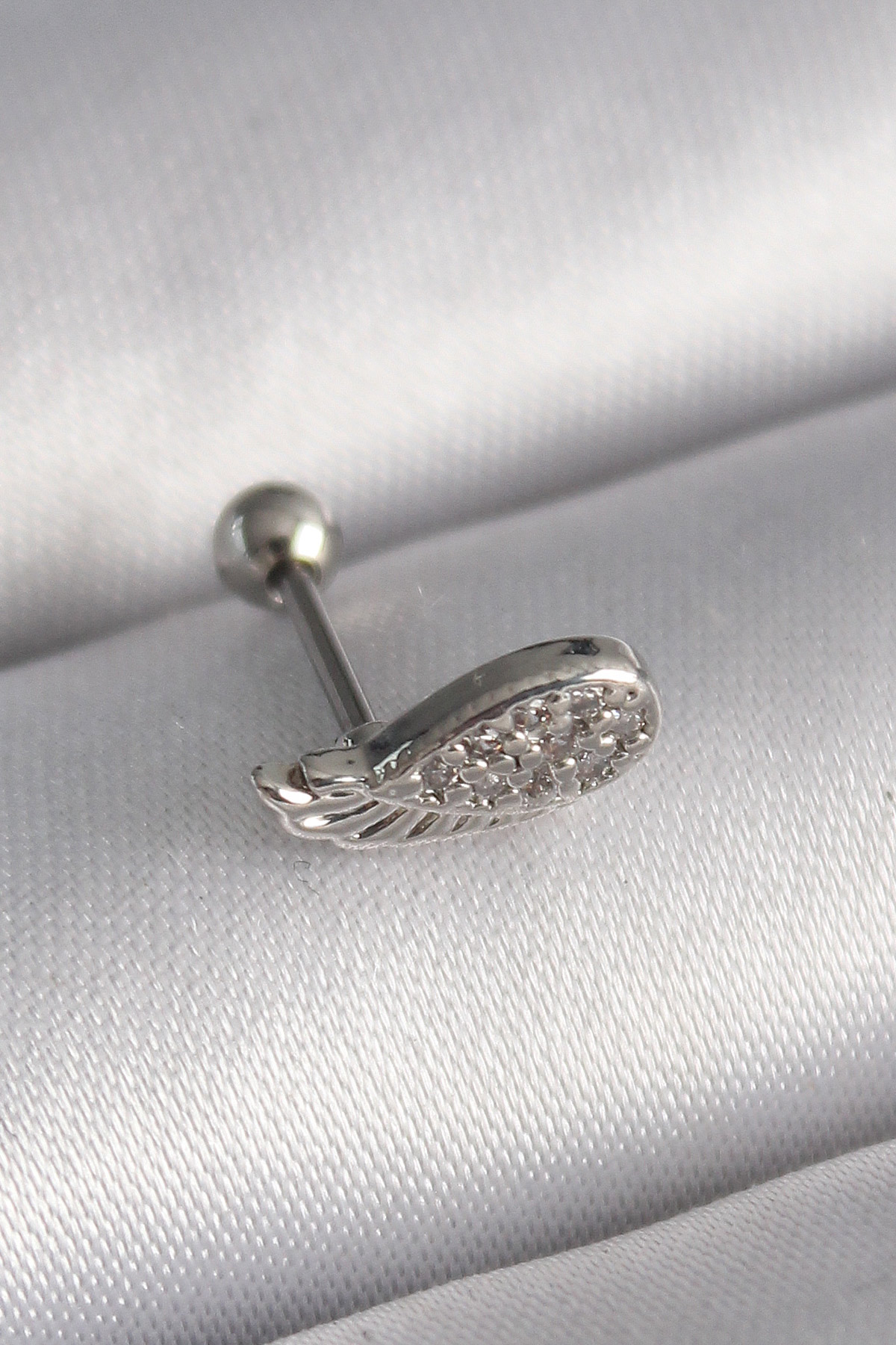 Tegan 316L Çelik Gümüş Renk Zirkon Taşlı Kanat Tragus Piercing TG27PR1269