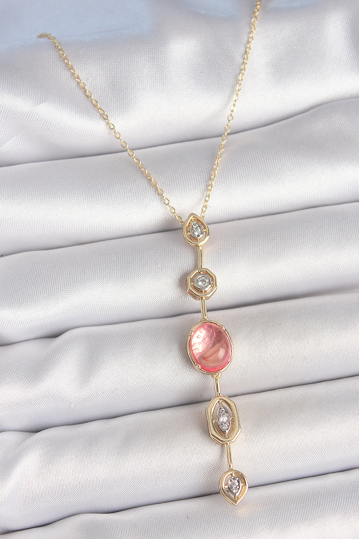 Tegan Pirinç Zincir Pembe Gold Renk Zirkon Taşlı Y Kolye TG27BKO10556