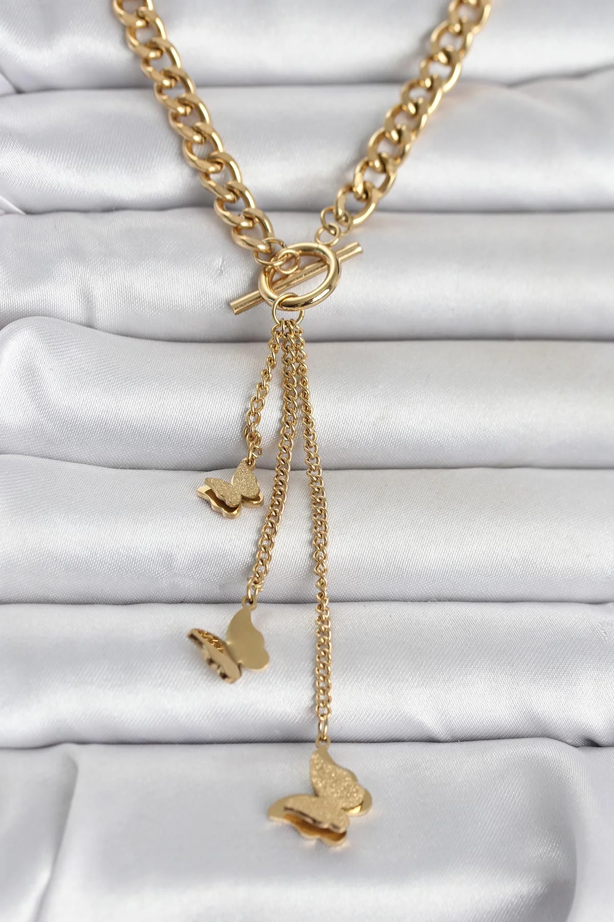 Tegan 316L Çelik Gold Renk Kelebek Sallantılı Kadın Kolye TG27BKO11043