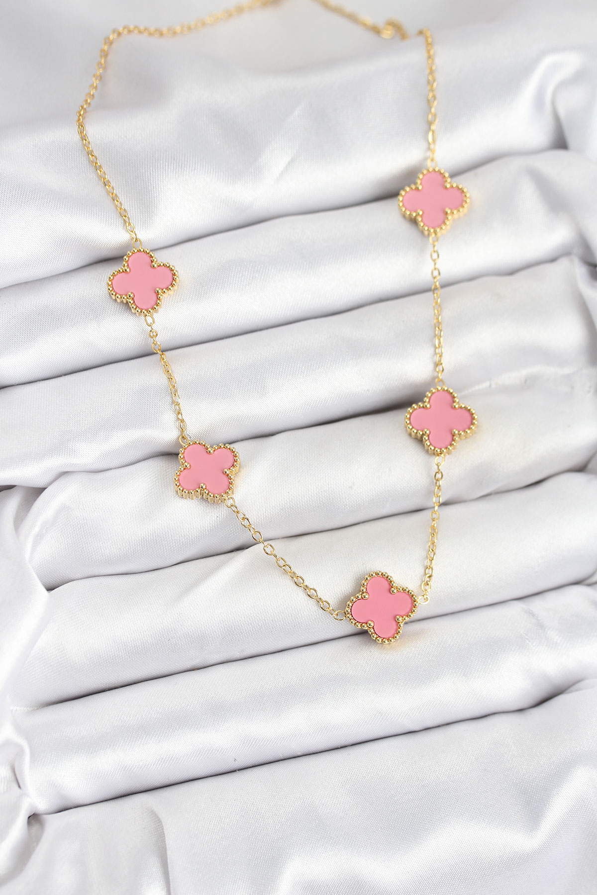Tegan 316L Çelik Zincir Gold Pembe Renk Yonca Kadın Kolye TG27BKO10583