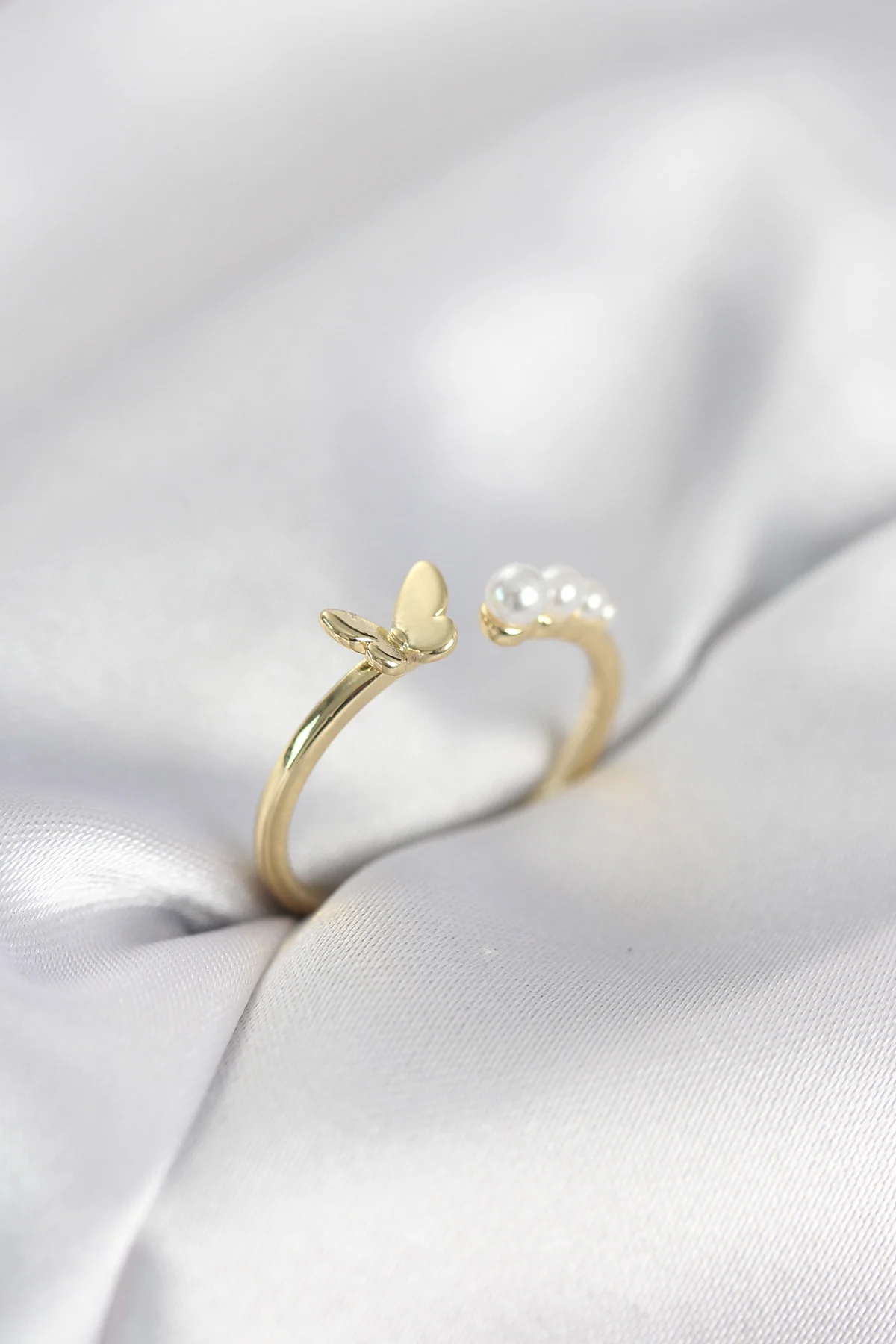 Tegan İncili Kelebek Model Gold Renk Pirinç Kadın Yüzük TG27BYK4121