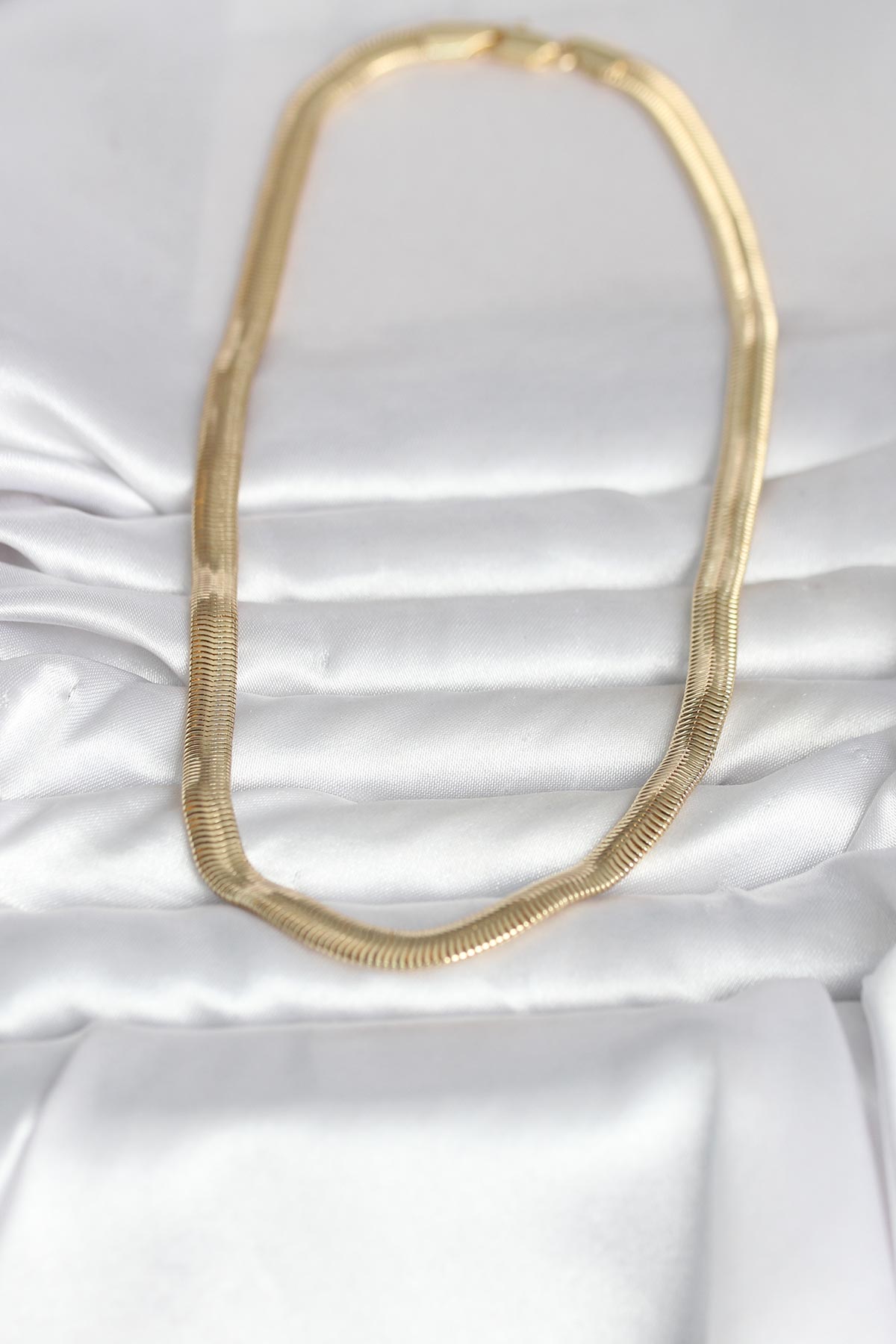 Tegan CM 14K Gold Renk Kalın Yassı Yılan Zincir Model 45 cm Kadın Kolye TG27BKO11006