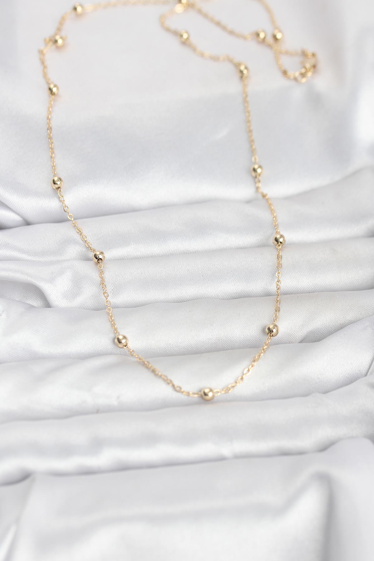 Tegan CM 14K Gold Renk Pirinç Top Zincirli 60 cm Kadın Kolye TG27BKO10940
