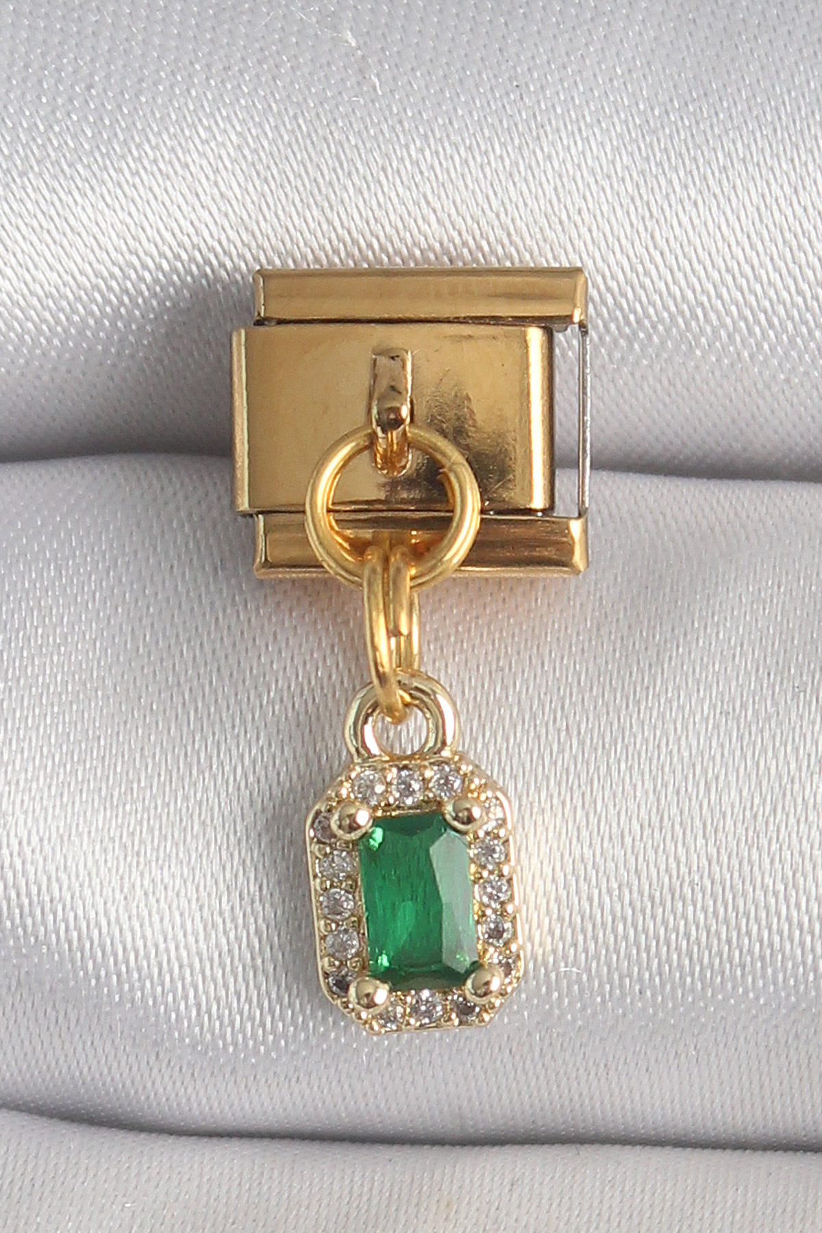 Tegan 316L Çelik Gold Renk Sallantı Kare Yeşil Zirkon Taşlı Nomination Charm TG27BC1352