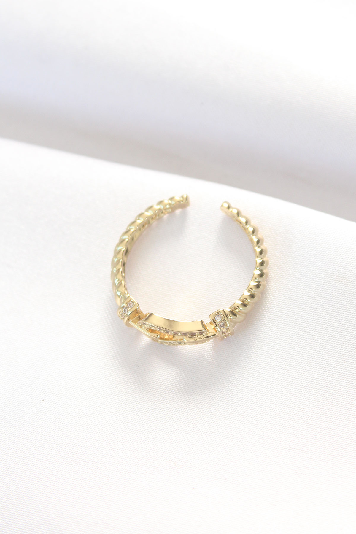 Tegan Kemer Tokası Tasarımlı Gold Renk Zirkon Taşlı Ayarlanabilir Yüzük TG27BYK3099