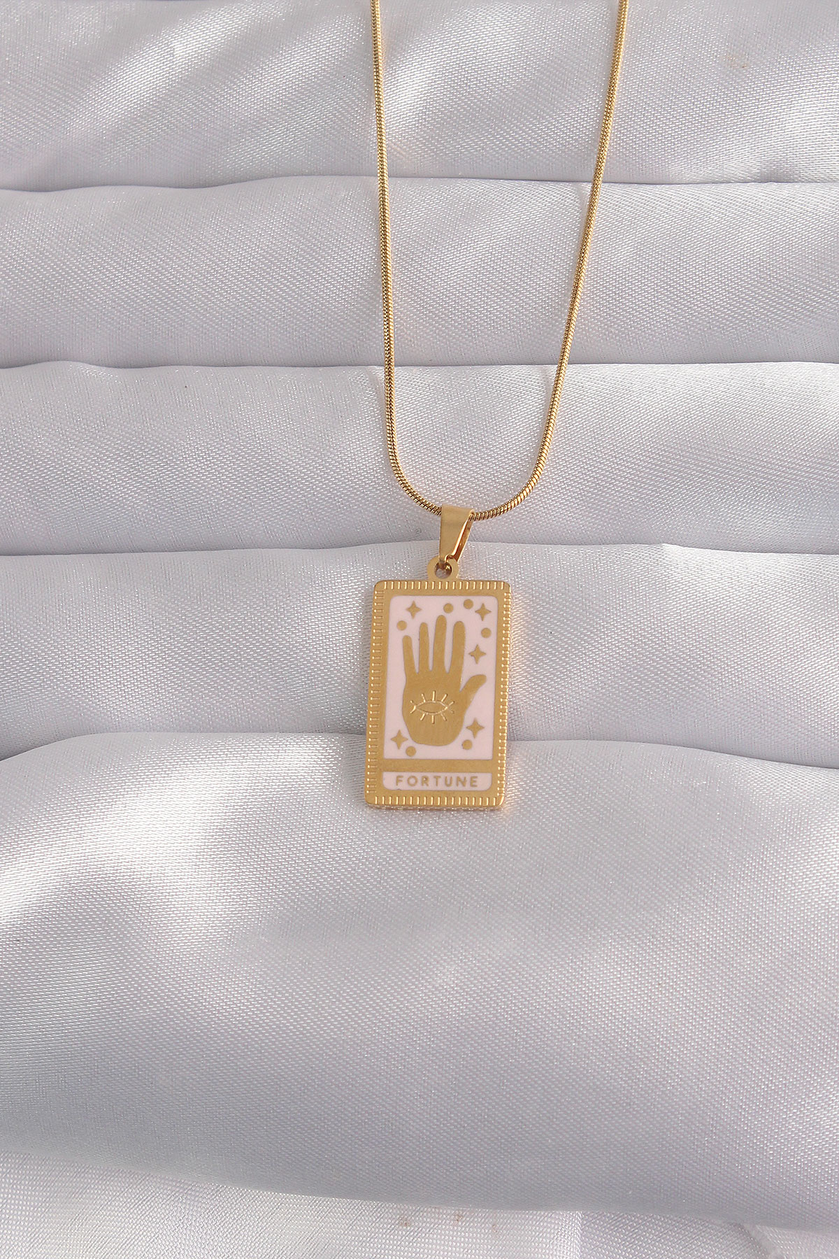 Tegan 316L Çelik Gold Renk Pembe Mineli El Figür Tarot Kolye TG27BKO9031