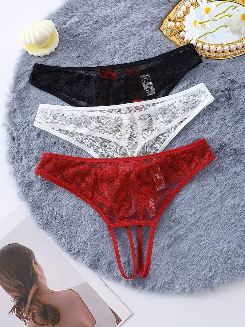 Tegan Kadın 3'lü Seksi Ağ Bölgesi Açık Dantelli Tanga Seti TG270055