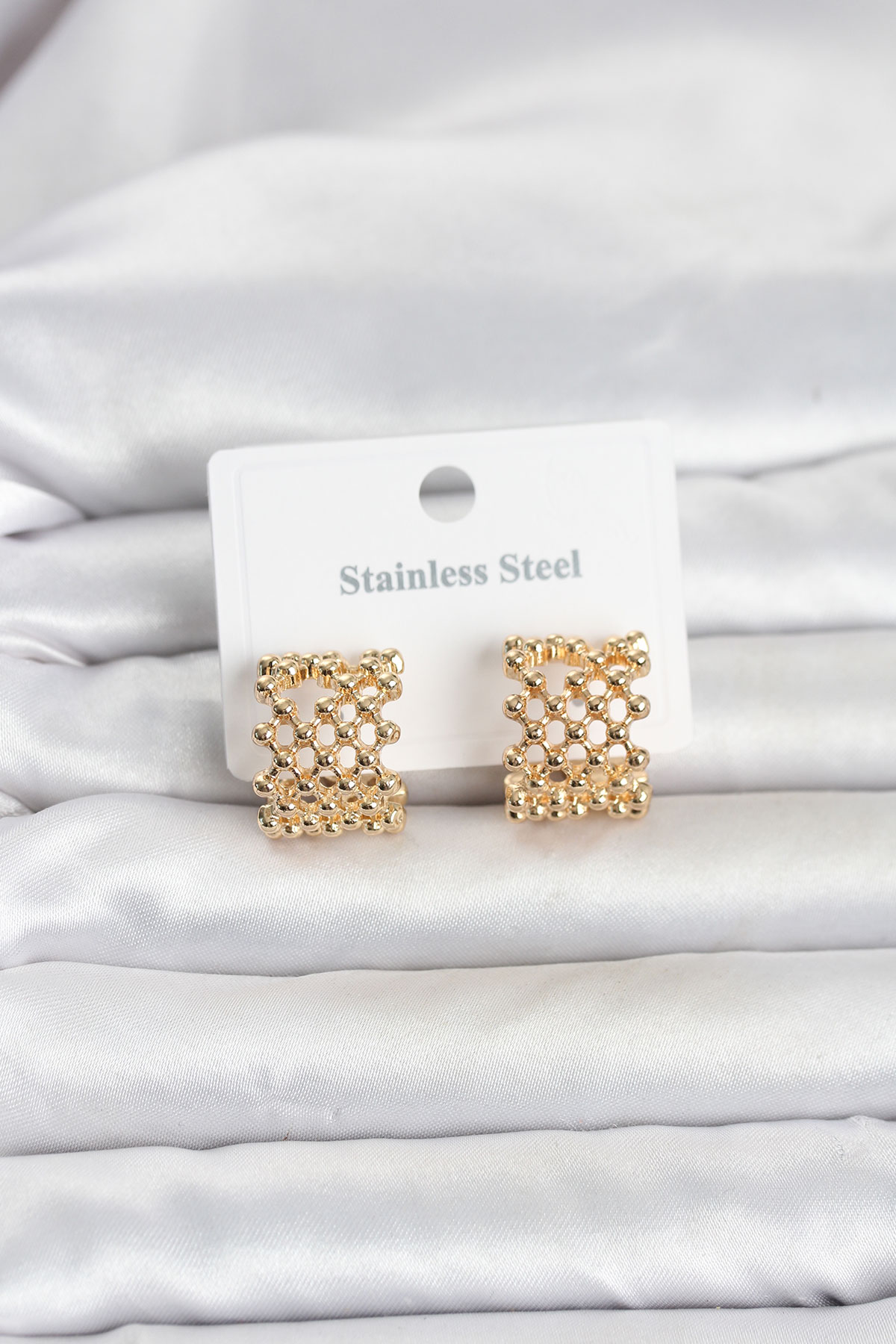 Tegan 316L Çelik Gold Renk Motif Desenli Halka Kadın Küpe TG27BKP11822