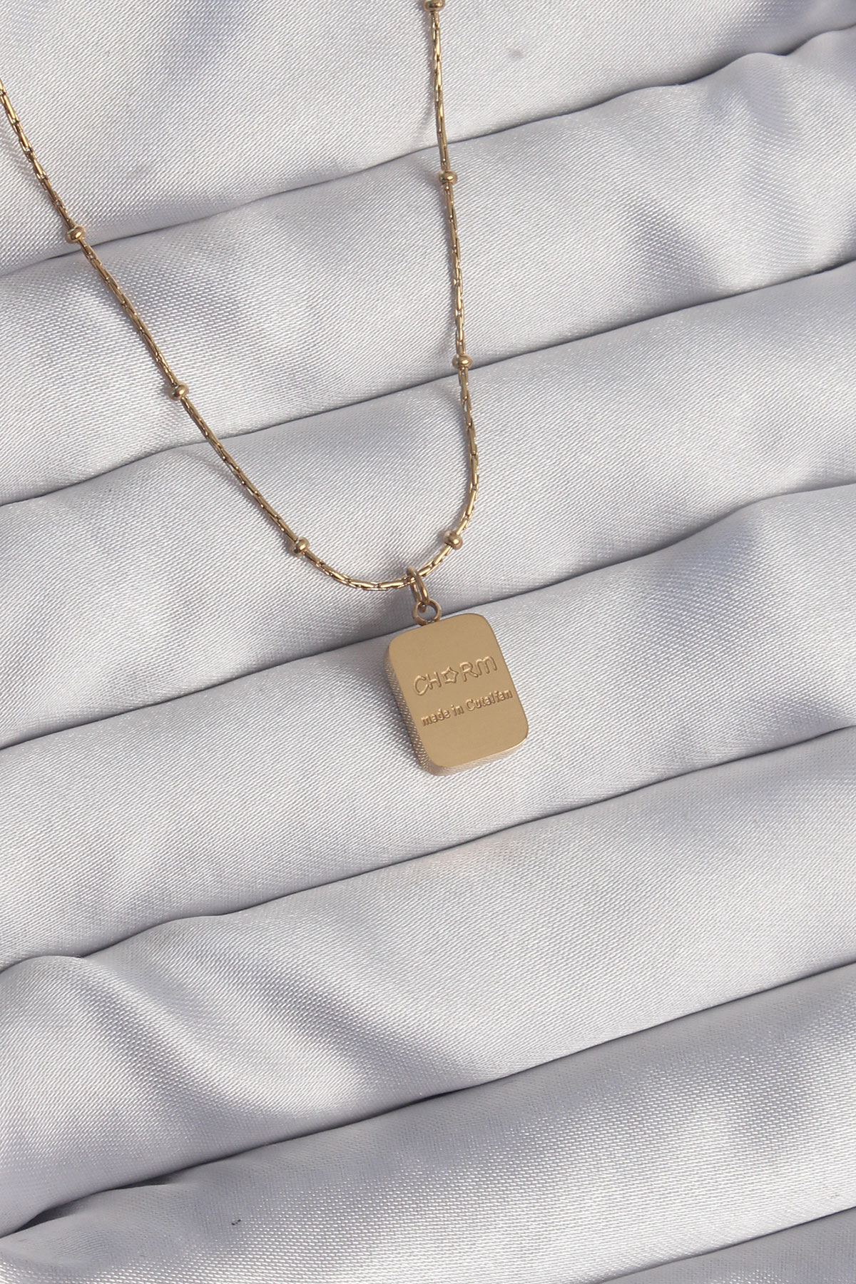 Tegan 316L Çelik Gold Renk Kare Charm Model Kolye TG27BKO8928