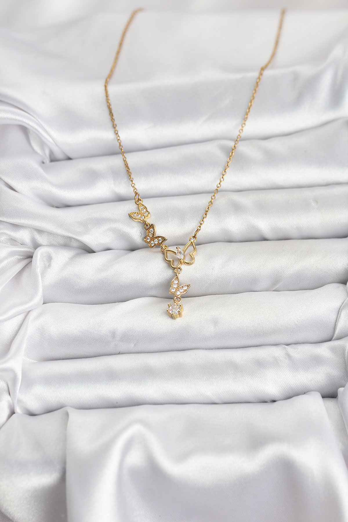 Tegan 316L Çelik Zincir Gold Renk Kelebek Model Kadın Kolye TG27BKO11104