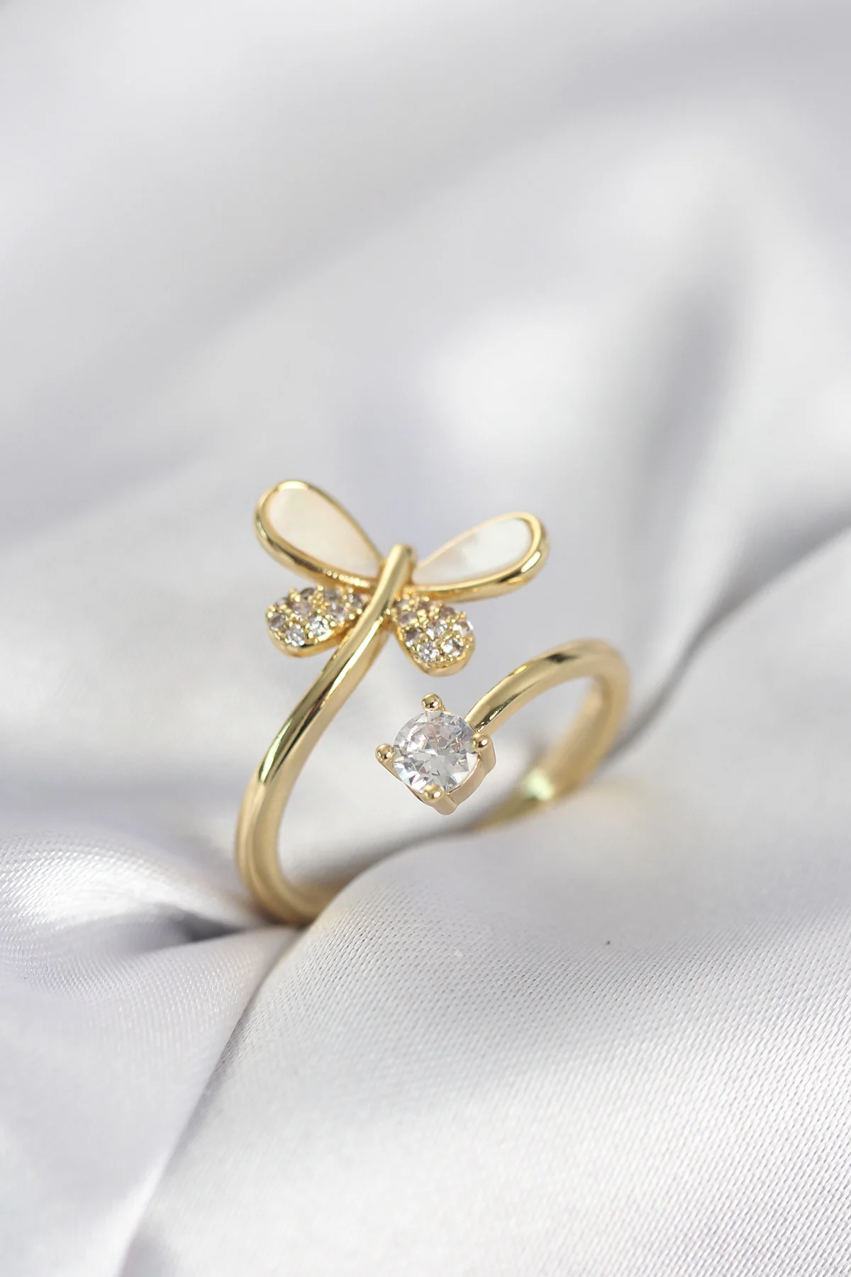 Tegan Gold Renk Yusufçuk Model Zirkon Taşlı Kadın Yüzük TG27BYK4044