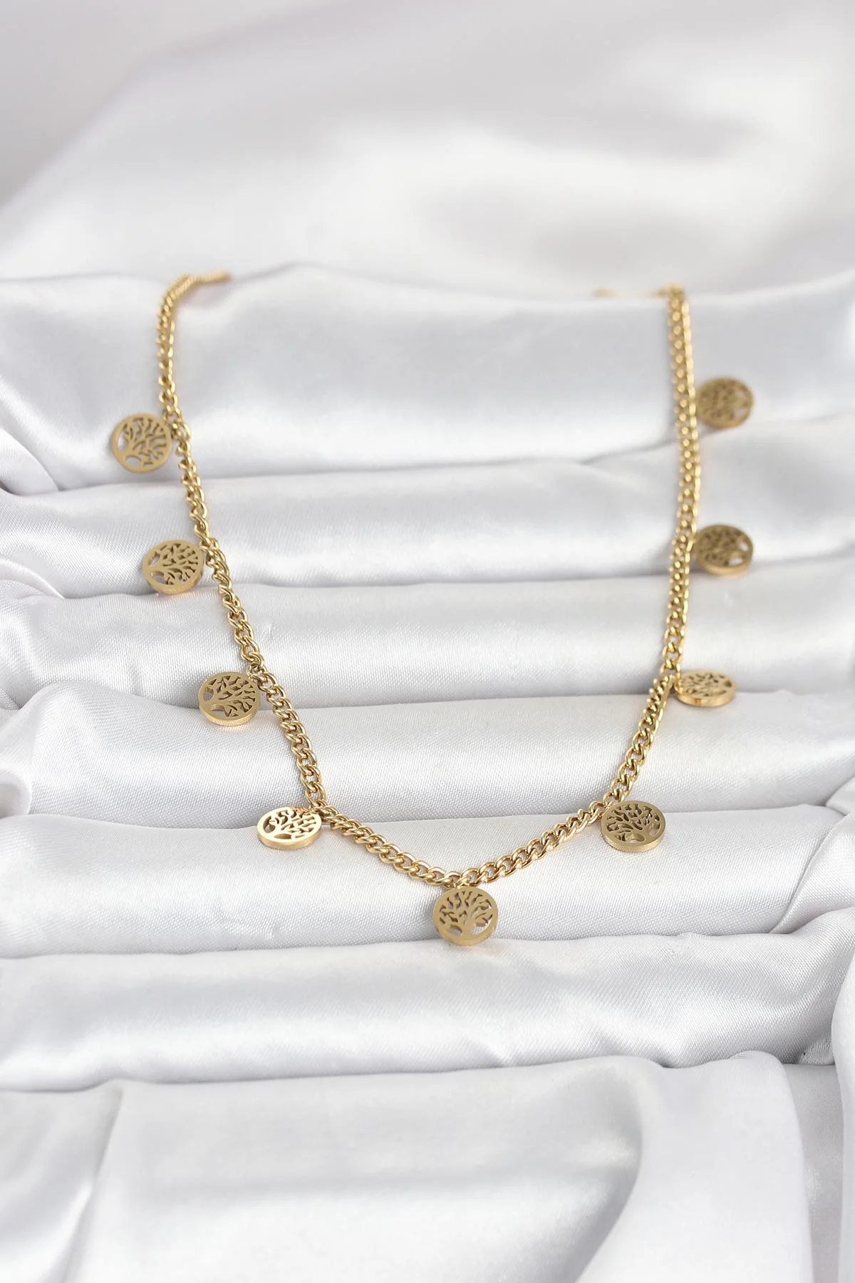 Tegan 316L Çelik Gold Renk Yaşam Ağacı Model Kadın Kolye TG27BKO11045