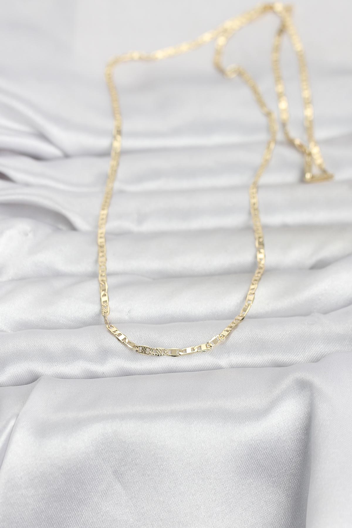 Tegan CM 14K Gold Renk Lazerli Yassı Model Zincirli 60 cm Kadın Kolye TG27BKO10966