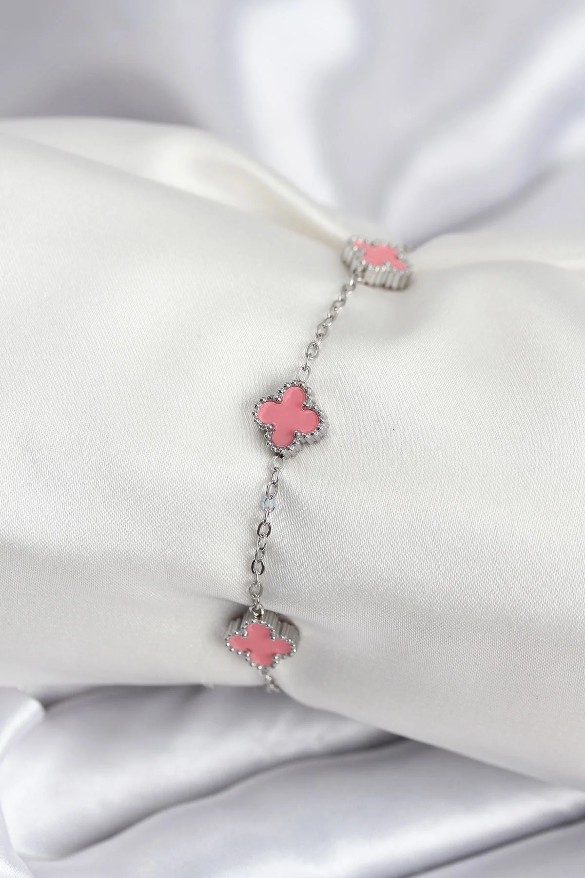 Tegan 316L Çelik Gümüş Renk Pembe Baby Boy Yonca Kadın Bileklik TG27BB7947