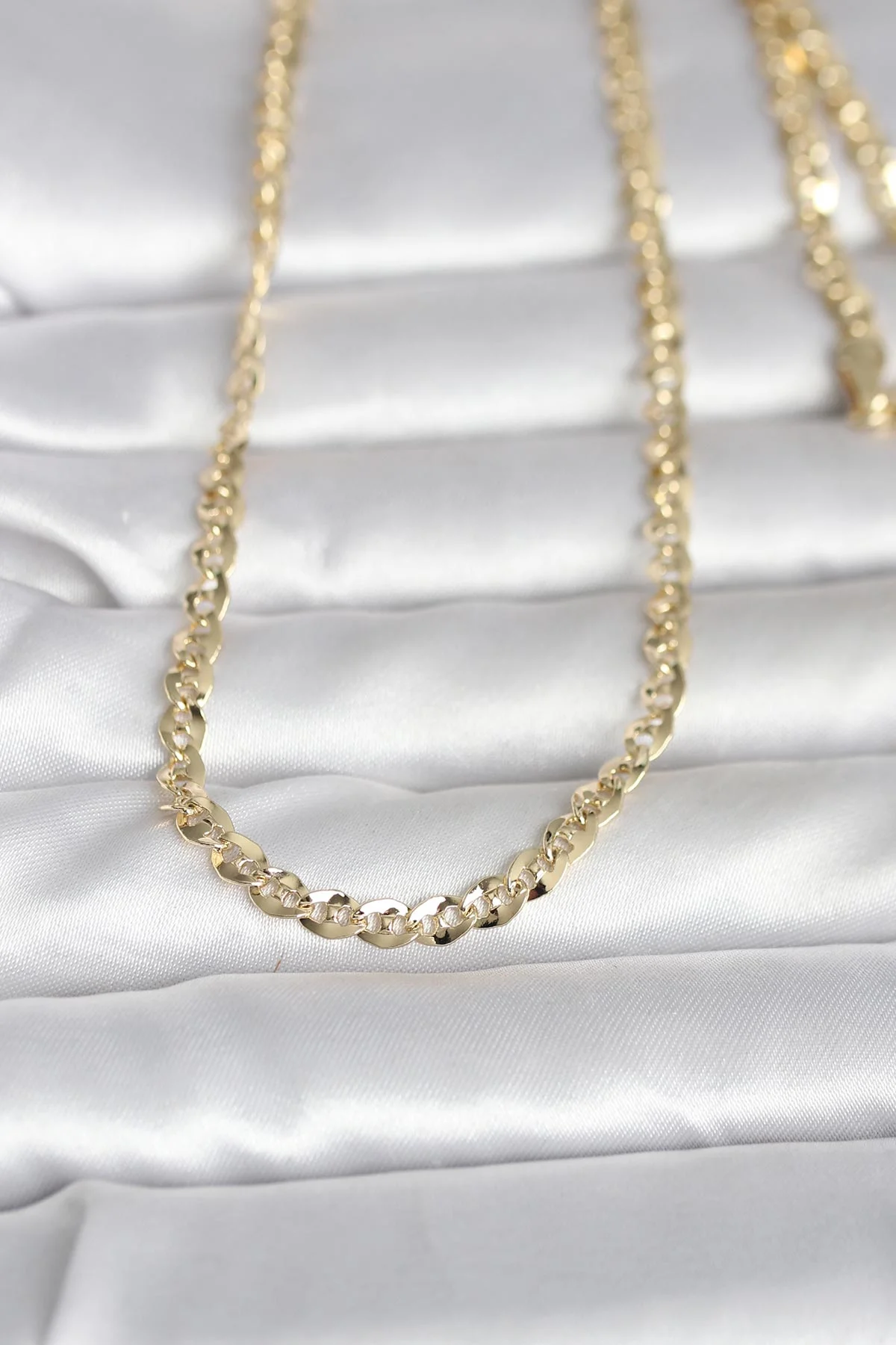 Tegan CM 14K Gold Renk Yassı Oval Zincirli Model 60 cm Kadın Kolye TG27BKO10989