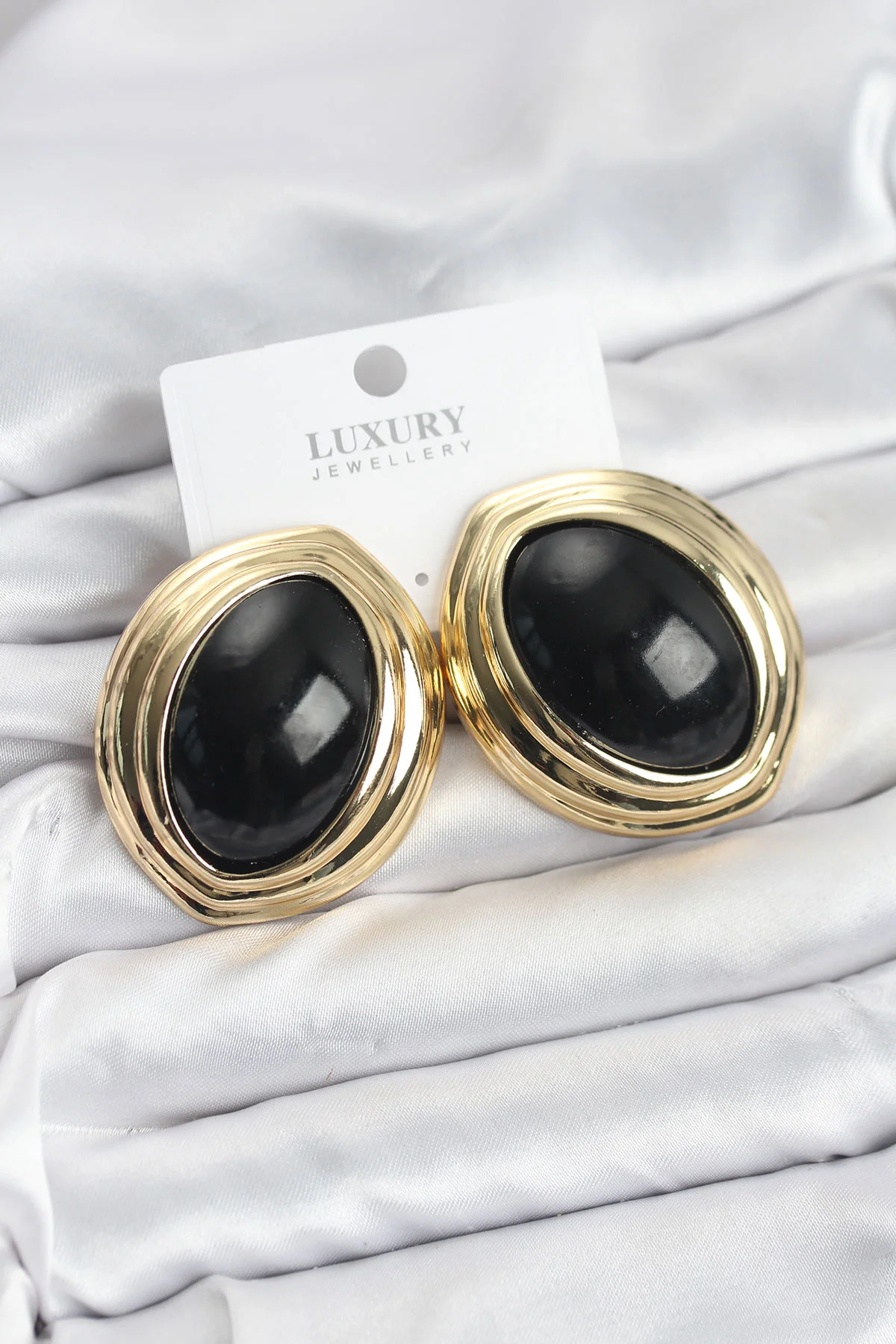 Tegan Pirinç Siyah Badem Model Vintage Gold Kadın Küpe TG27BKP11593