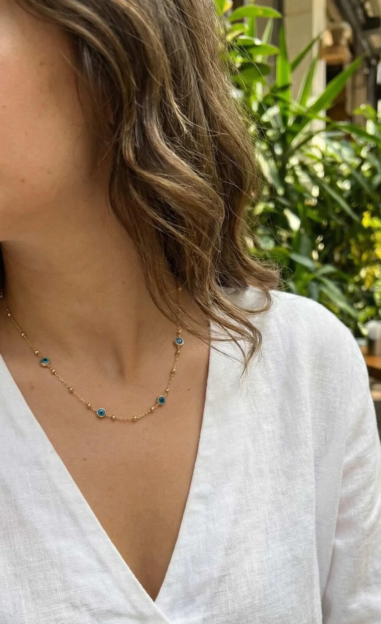 Tegan 316L Çelik Gold Renk Nazarlı ve Topçuklu Model Kadın Kolye TG27BKO10814