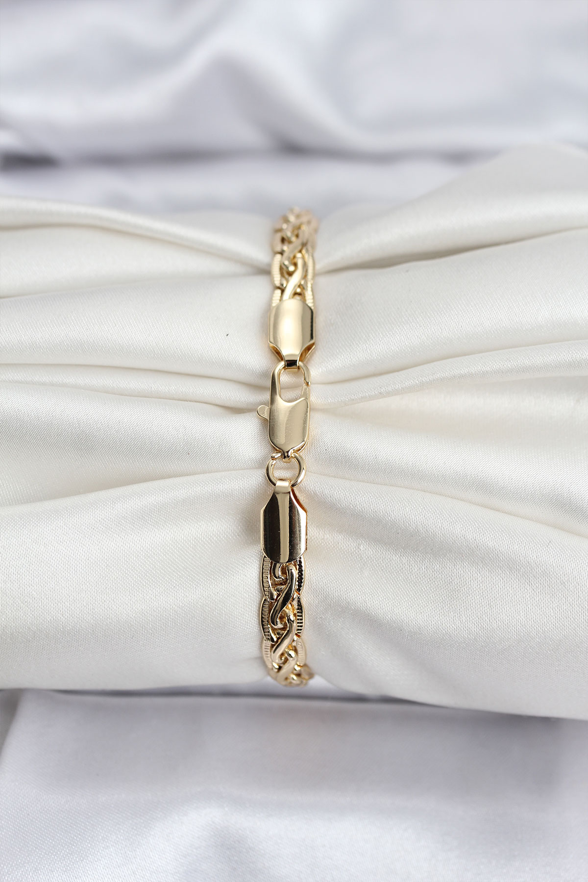 Tegan 14K Gold Renk Kaplama Lazer Zincir Model CM Kadın Bileklik TG27BB8125