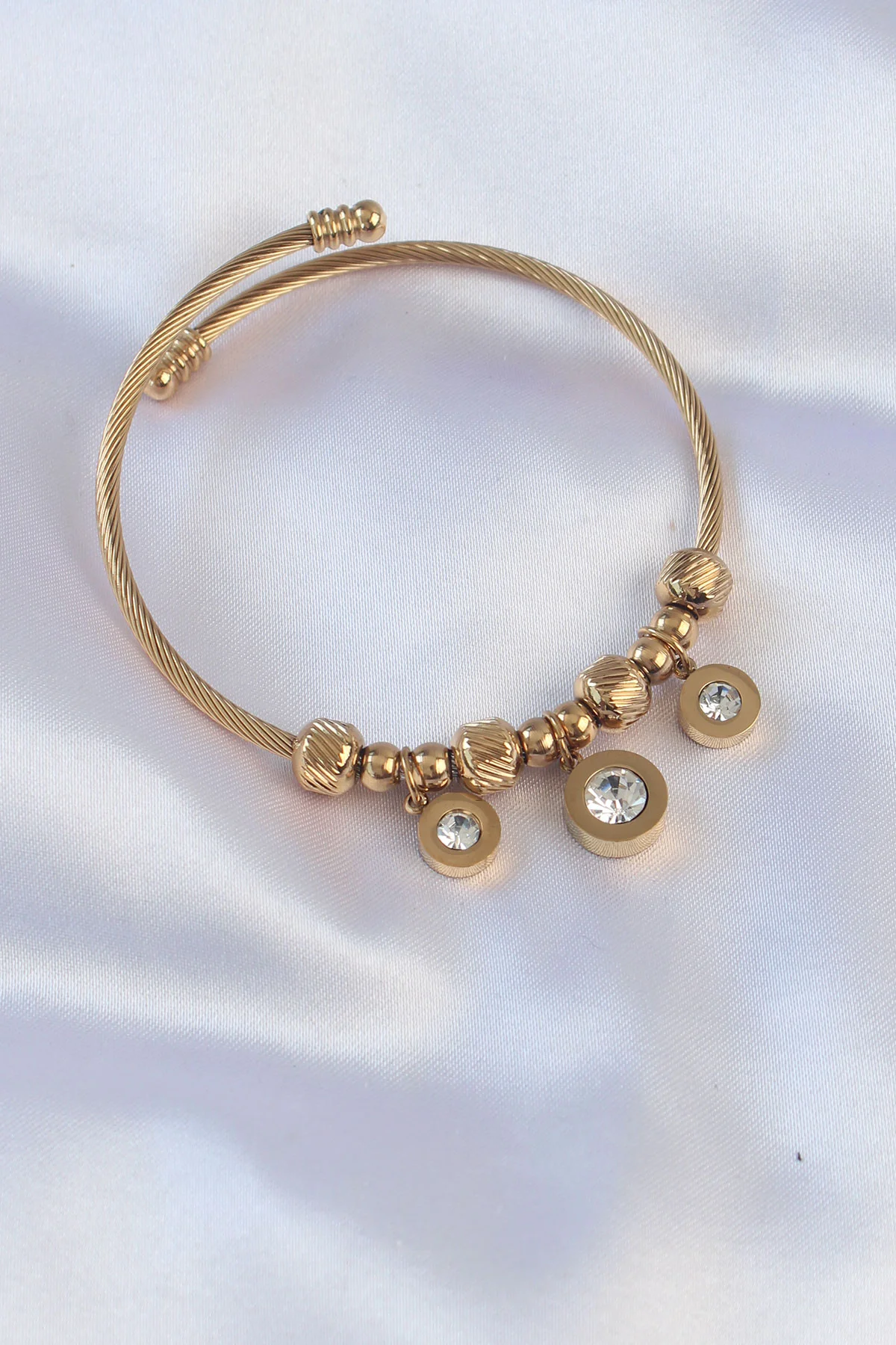 Tegan 316L Çelik Gold Renk Zirkon Taşlı Model Charm Bileklik TG27BB6089