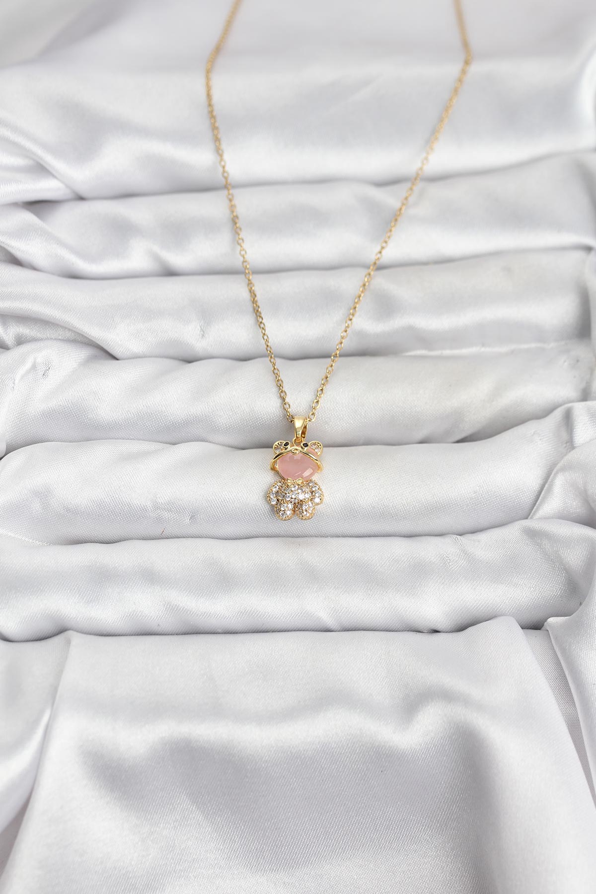 Tegan 316L Çelik Zincir Gold Renk Teddy Bear Model Zirkon Taşlı Kadın Kolye TG27BKO10852