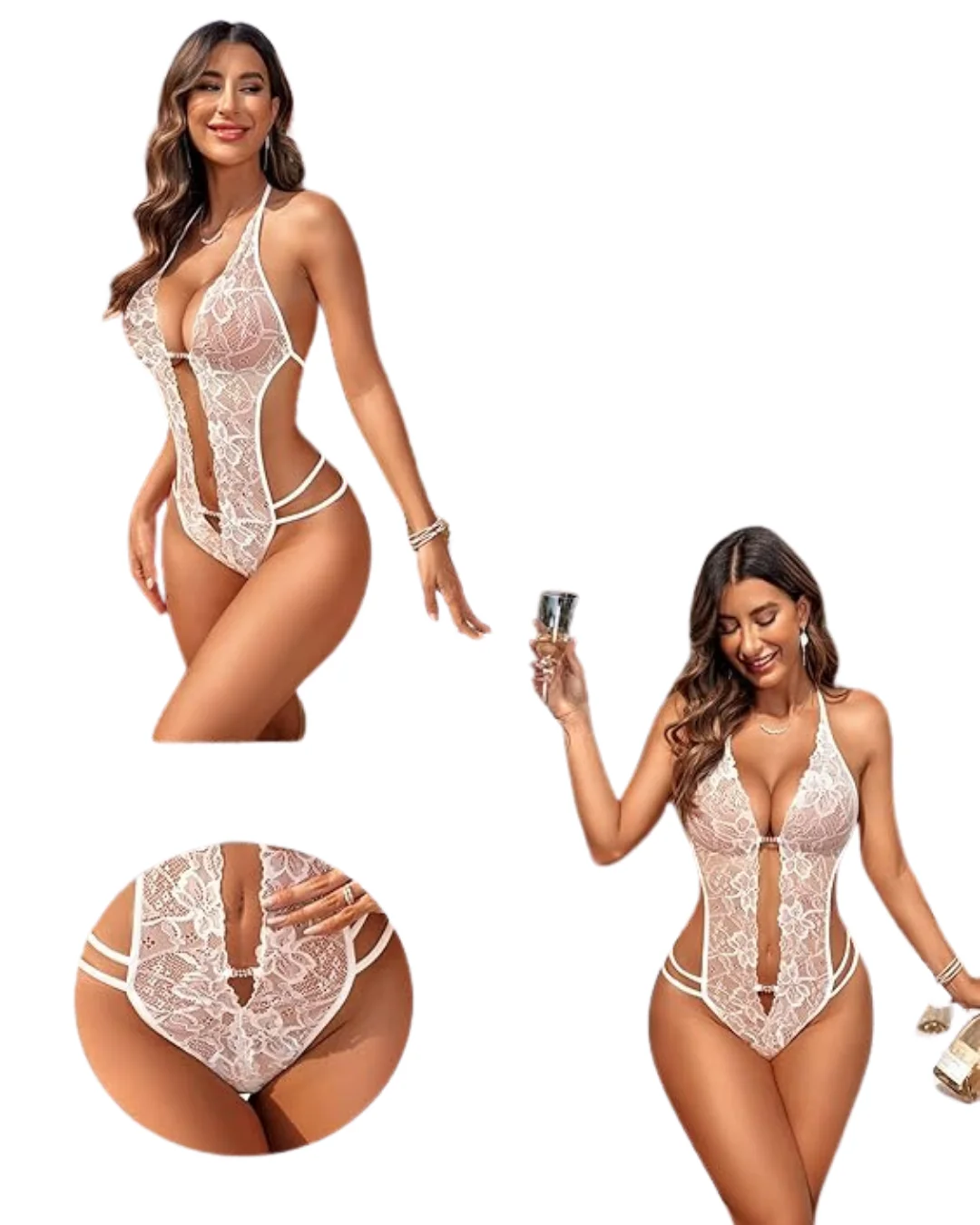 Tegan Fantezi Beyaz  Dantelli Zincirli Seksi Babydoll TG279252
